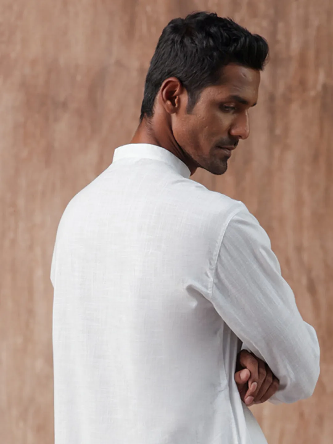 100% Cotton White Mandarin Collar Kurta - Harmony