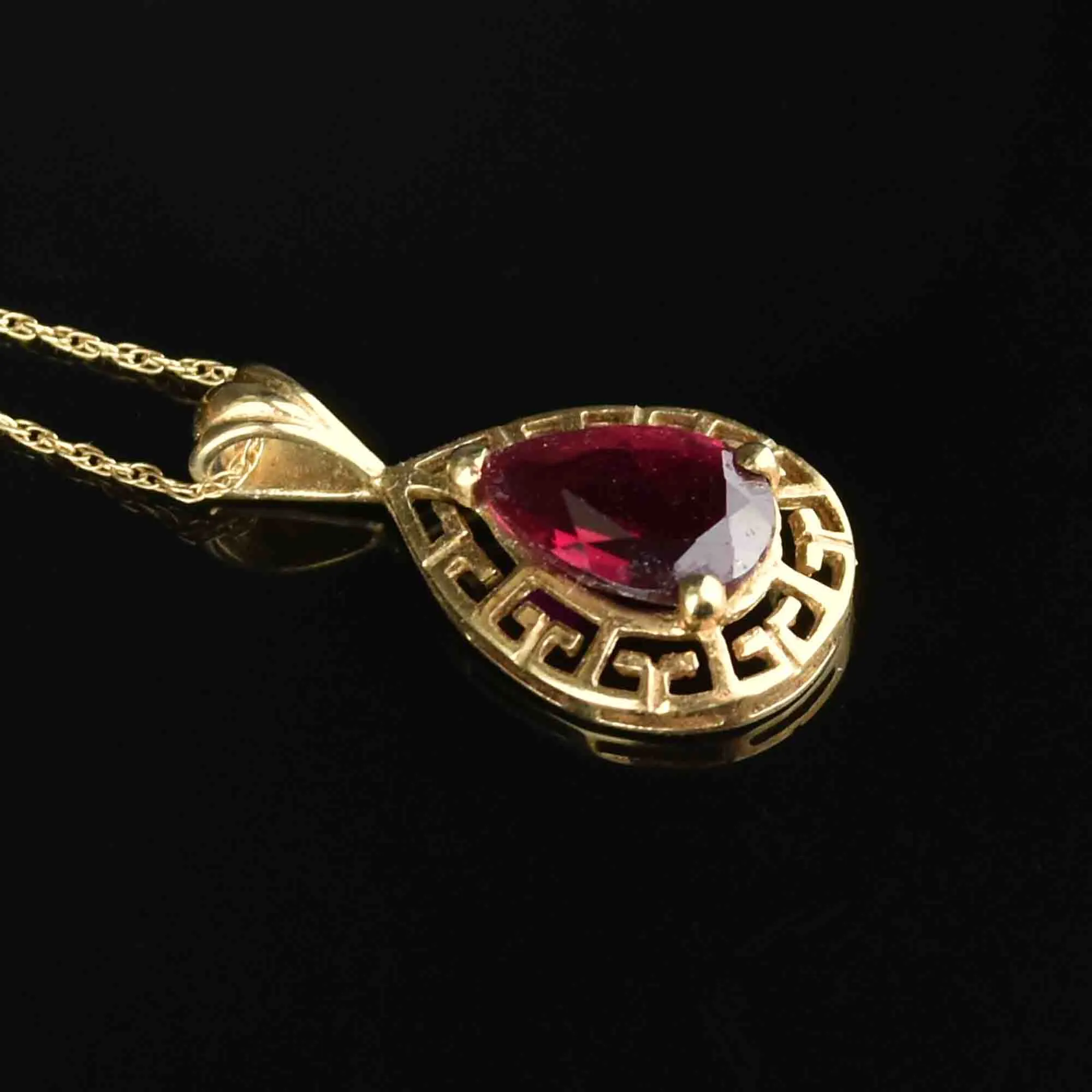 10K Gold Greek Key Ruby Pendant Necklace