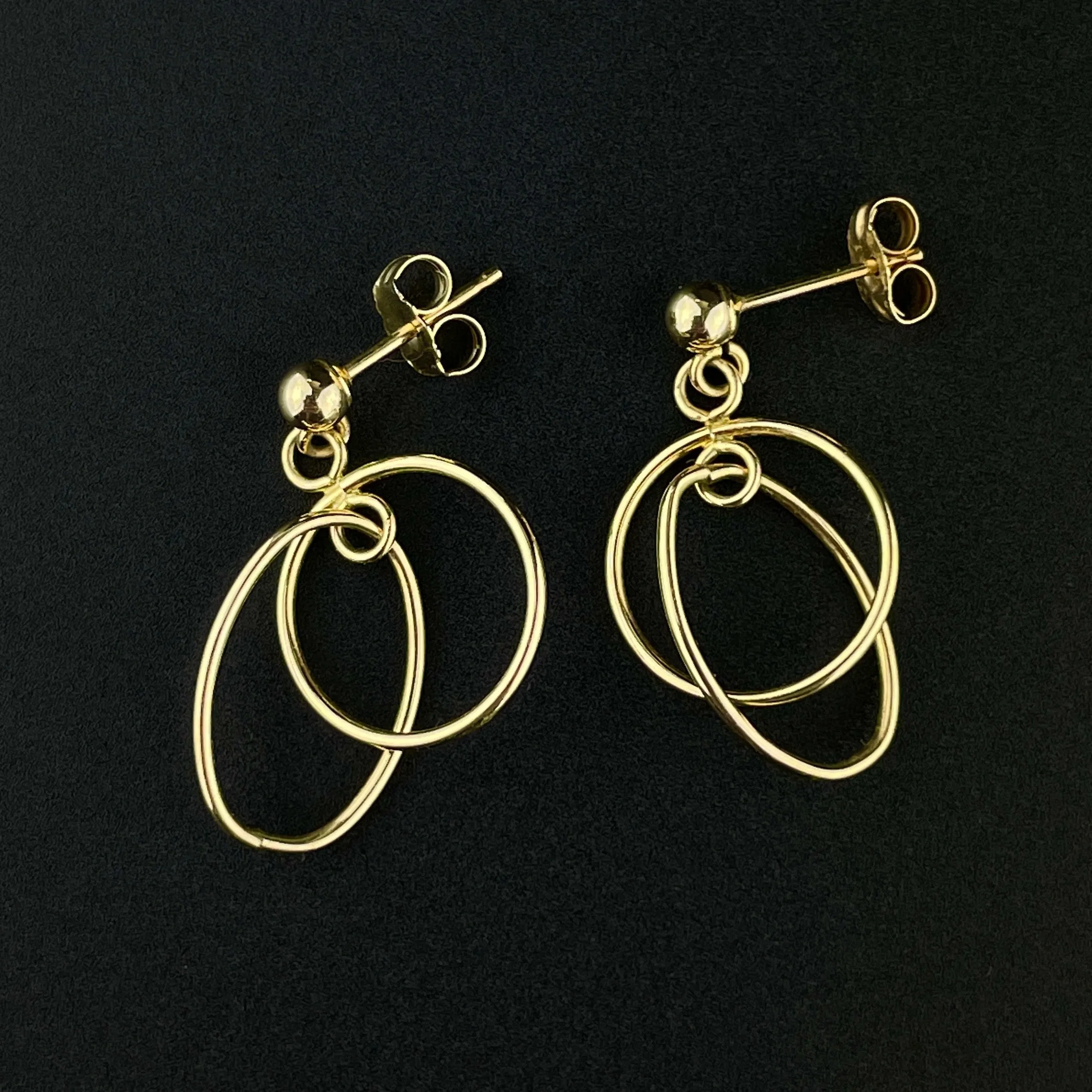 10K Solid Gold Double Hoop Stud Earrings