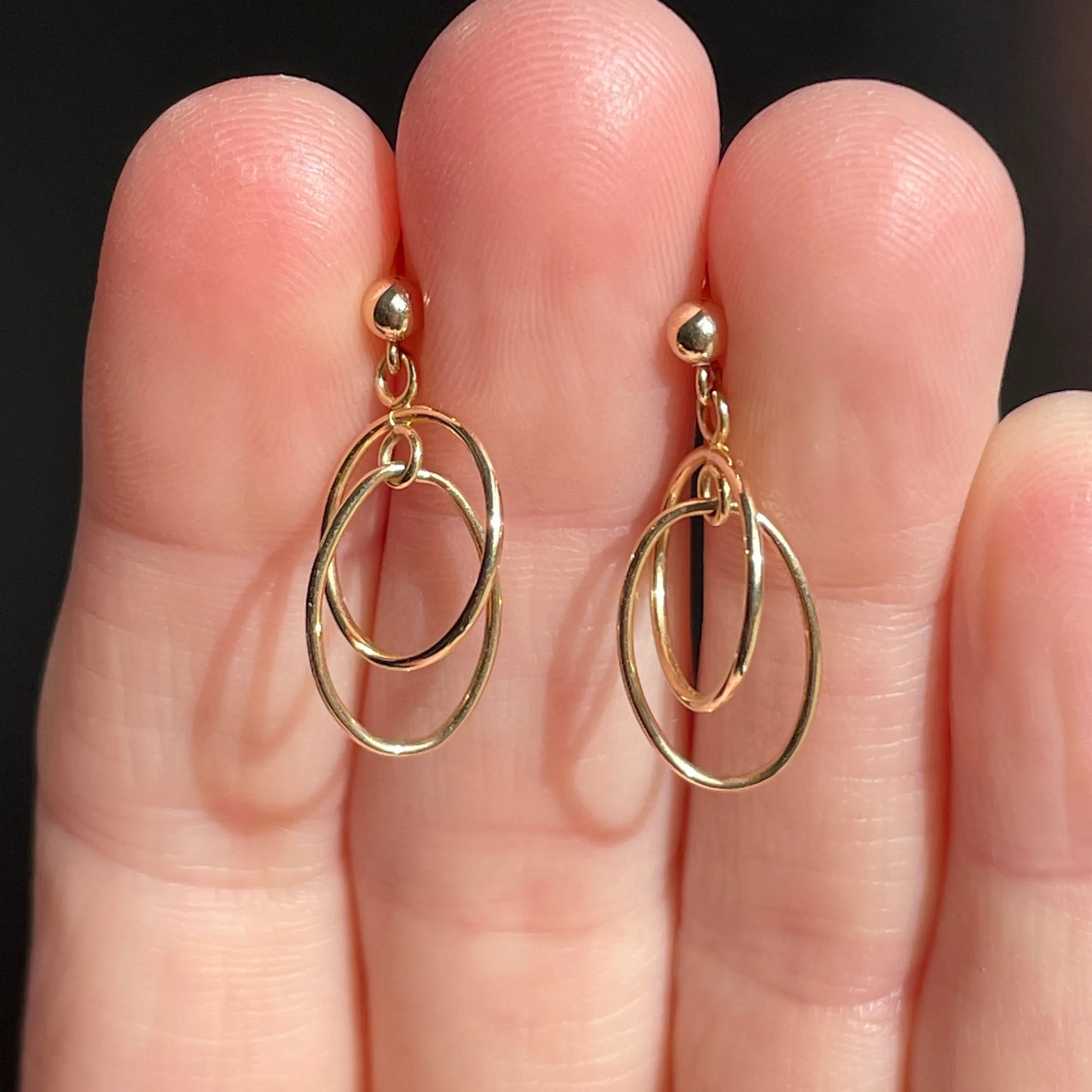 10K Solid Gold Double Hoop Stud Earrings