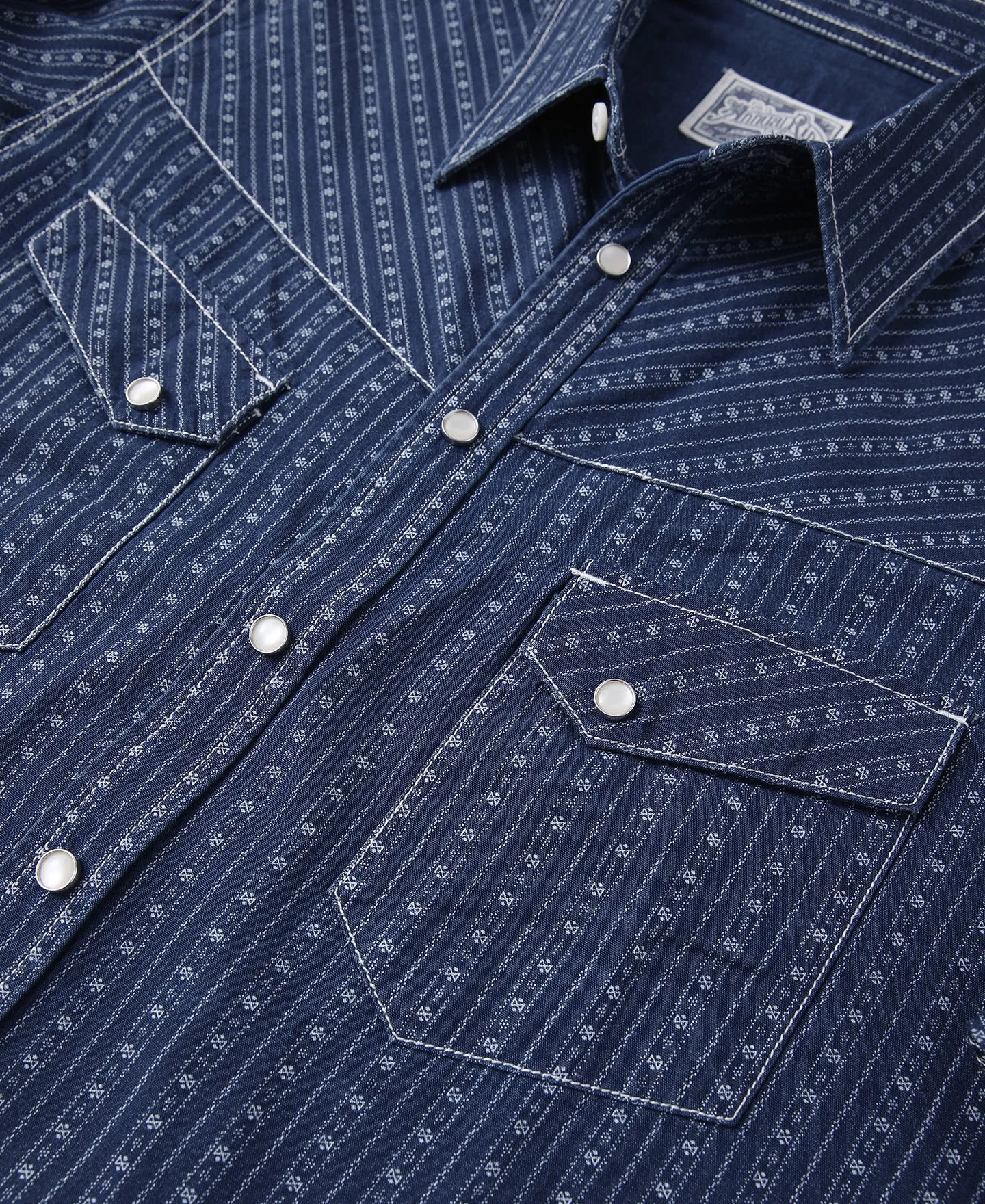 1950s Indigo Discharge-printed Wabash Stripe Western Shirt