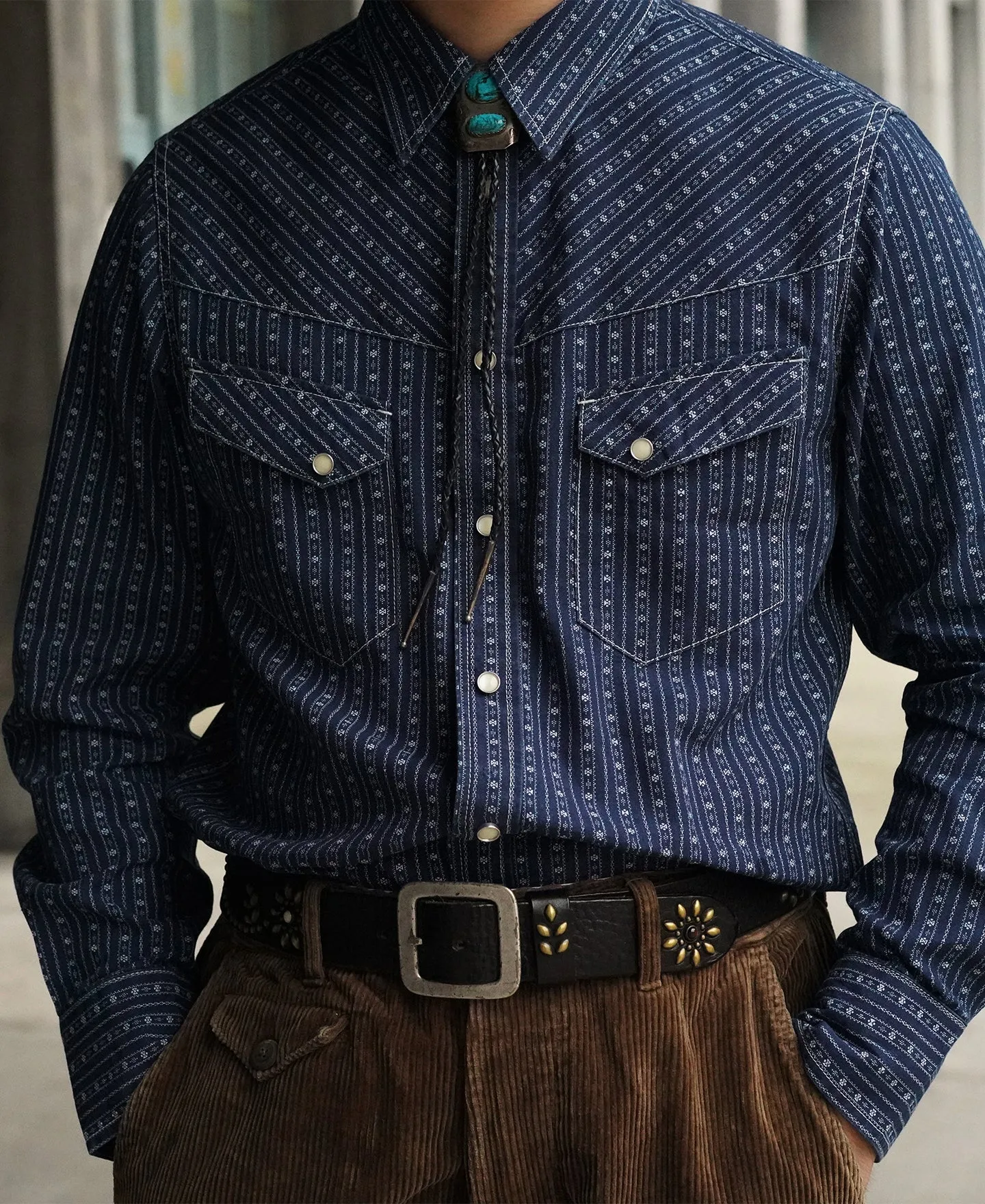 1950s Indigo Discharge-printed Wabash Stripe Western Shirt