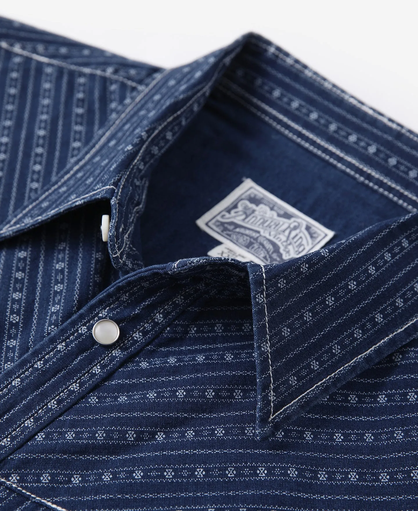 1950s Indigo Discharge-printed Wabash Stripe Western Shirt