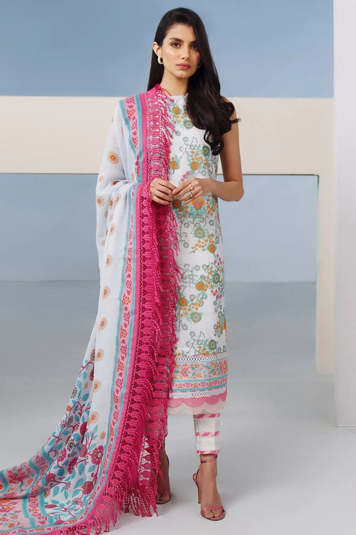 2 Pc Digital Lawn Suit With Digital Cotton Net Dupatta