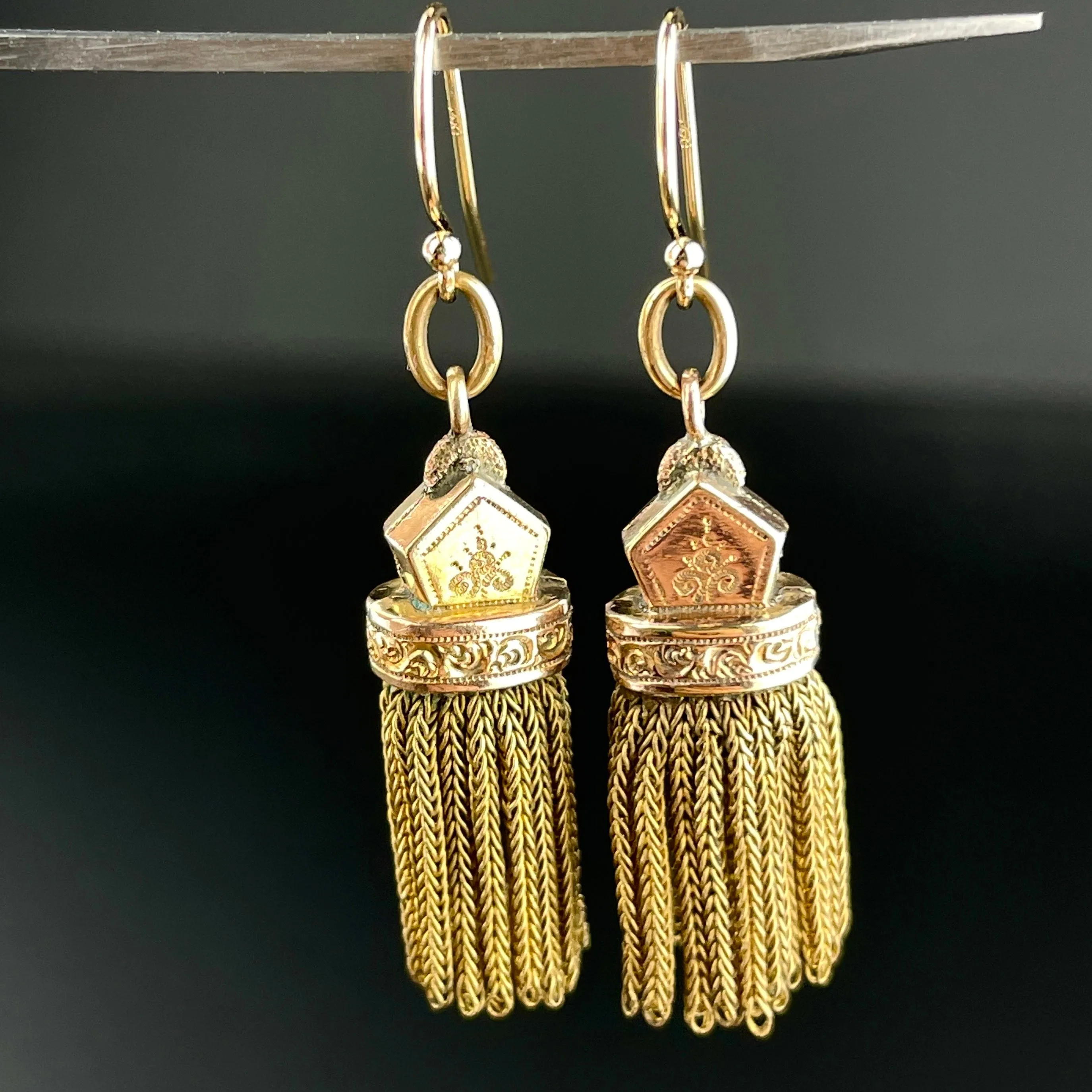 2nd Payment Antique Albertina 14K Gold Watch Chain Tassel Fob Earrings