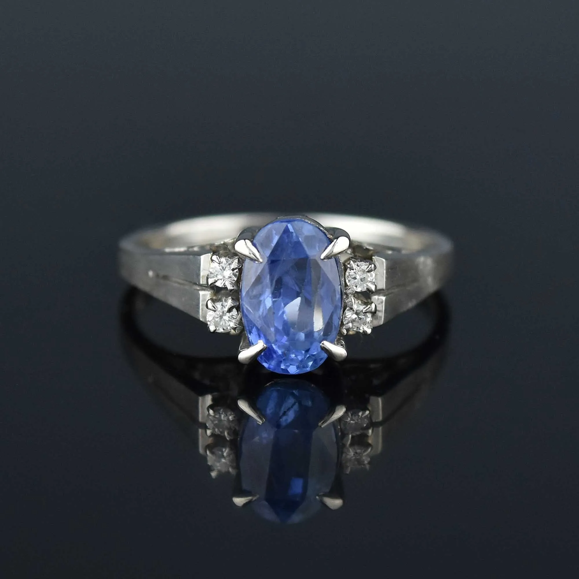 2nd Payment Vintage Platinum Diamond Natural Blue Sapphire Ring