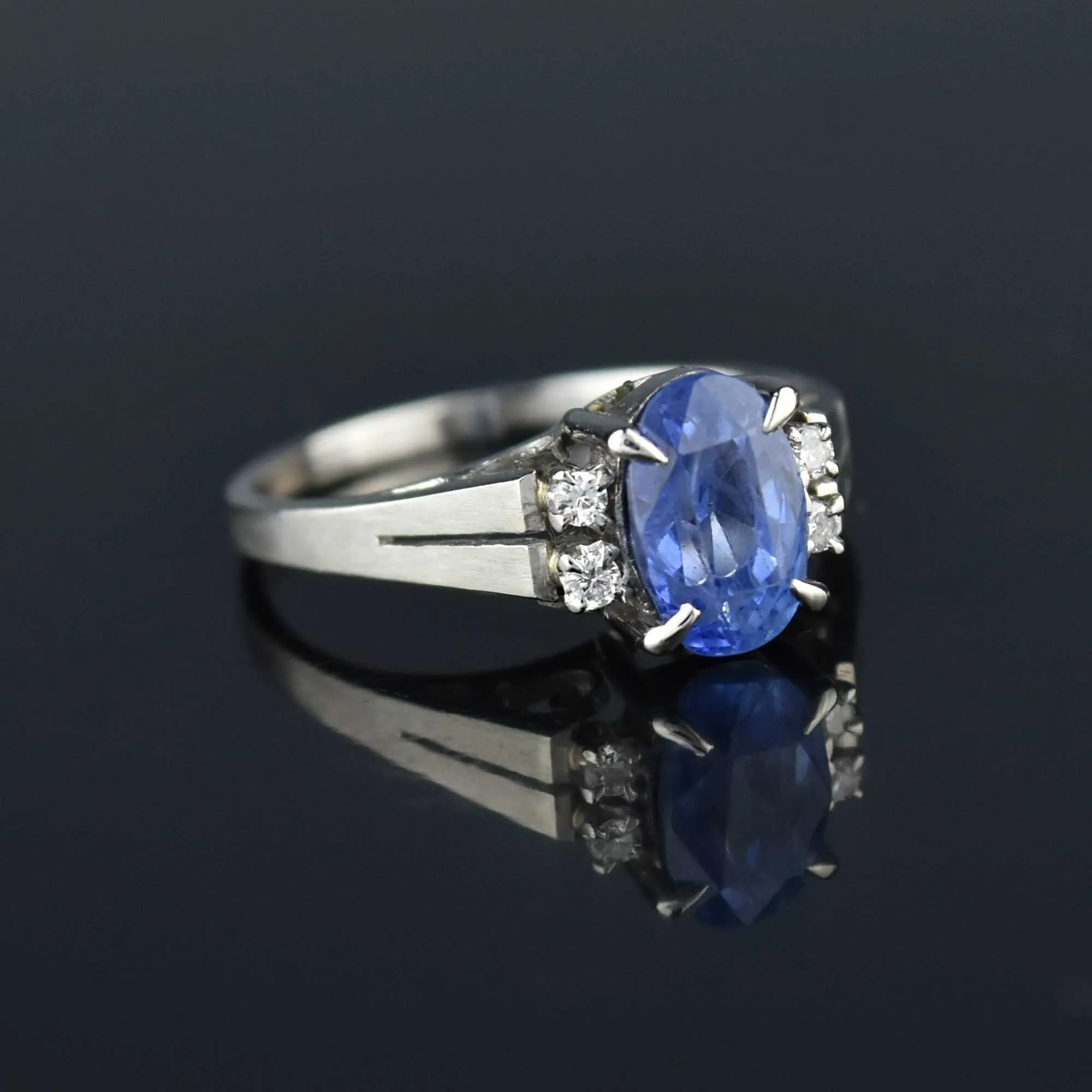 2nd Payment Vintage Platinum Diamond Natural Blue Sapphire Ring