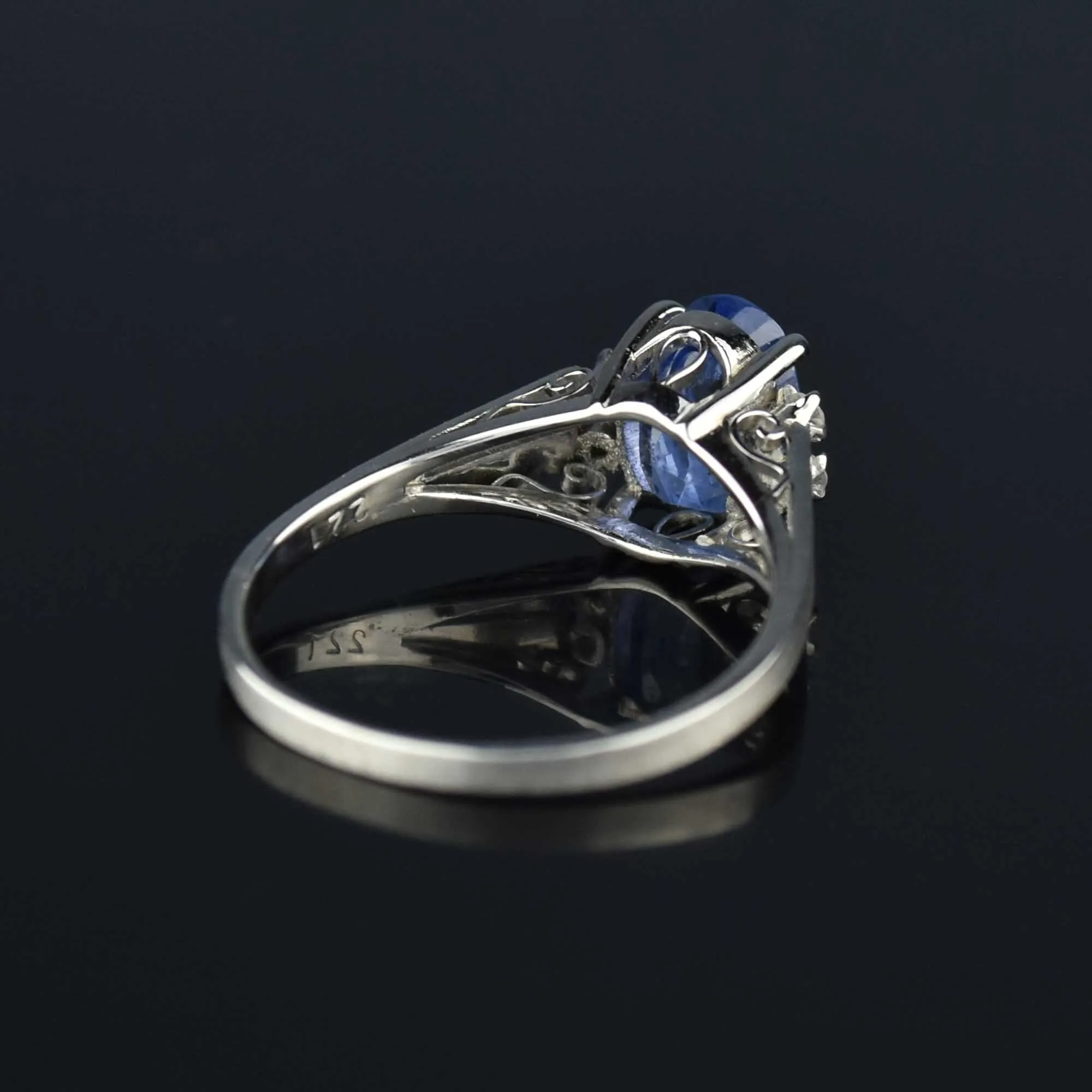 2nd Payment Vintage Platinum Diamond Natural Blue Sapphire Ring