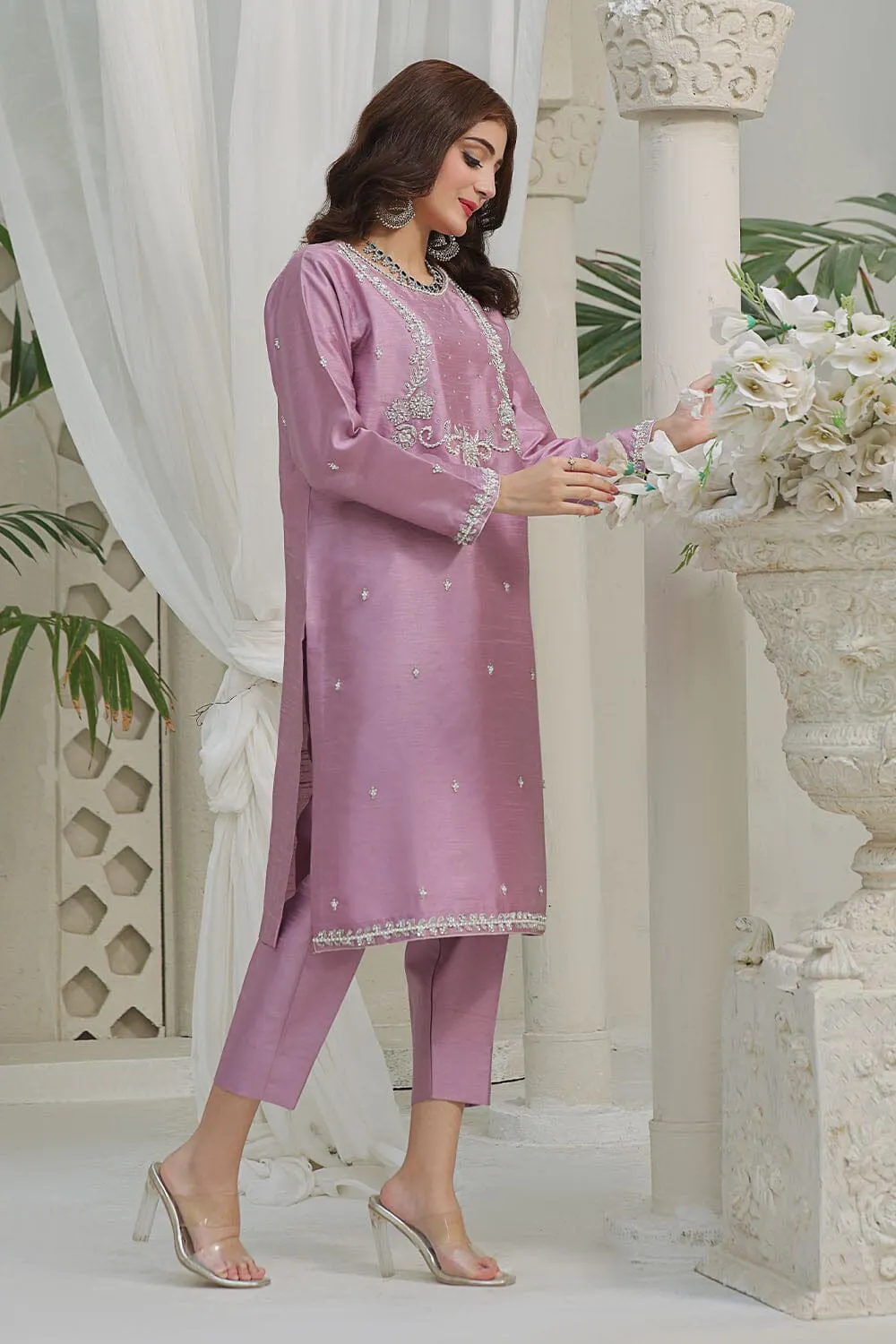 2PC Stitched Embroidered Silk Shirt & Trouser KFSE-2369