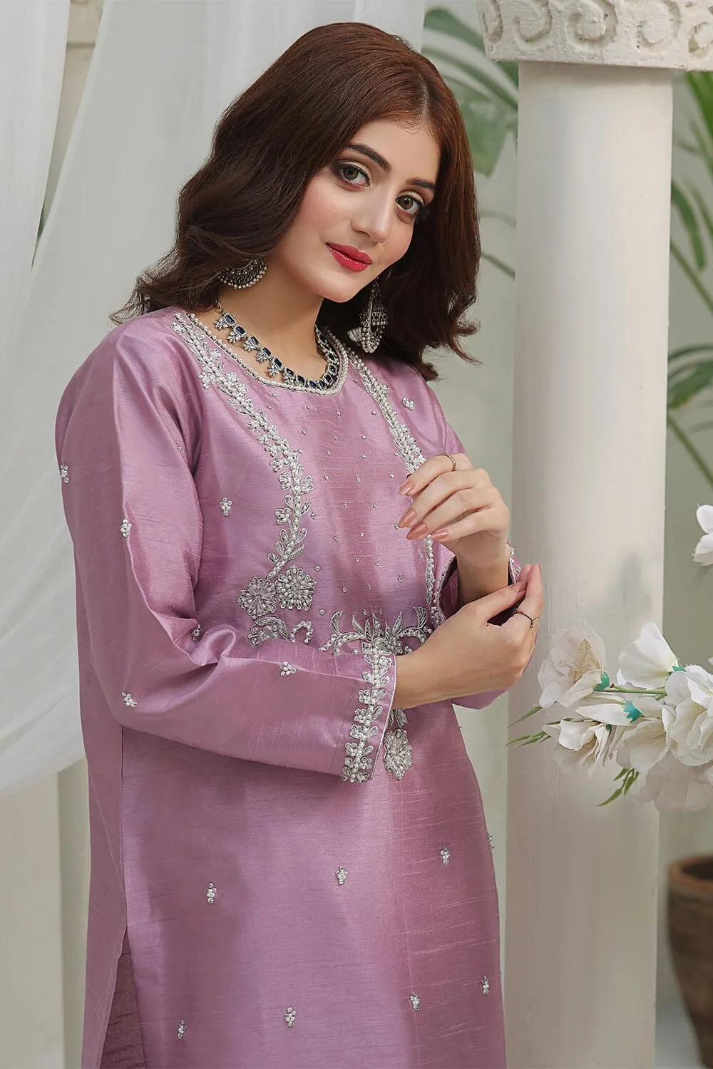 2PC Stitched Embroidered Silk Shirt & Trouser KFSE-2369