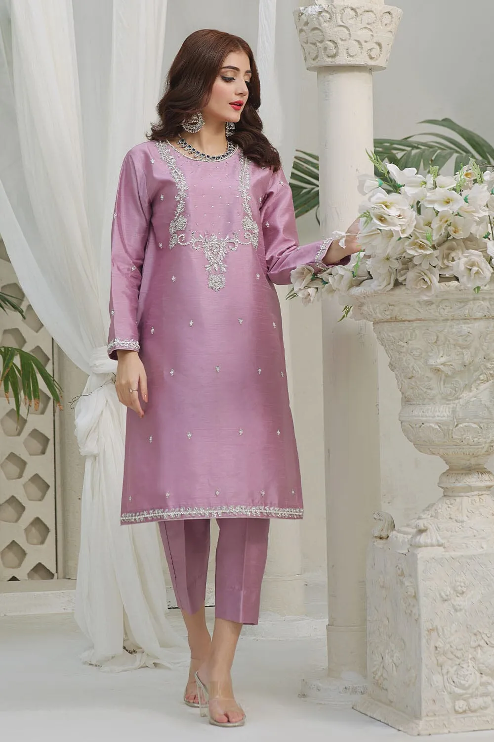 2PC Stitched Embroidered Silk Shirt & Trouser KFSE-2369