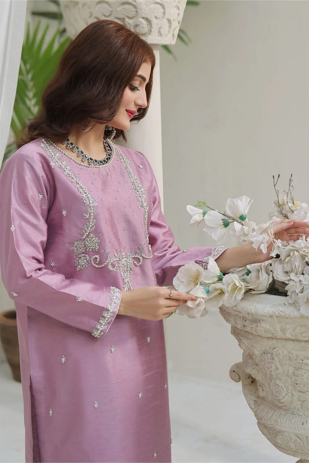 2PC Stitched Embroidered Silk Shirt & Trouser KFSE-2369