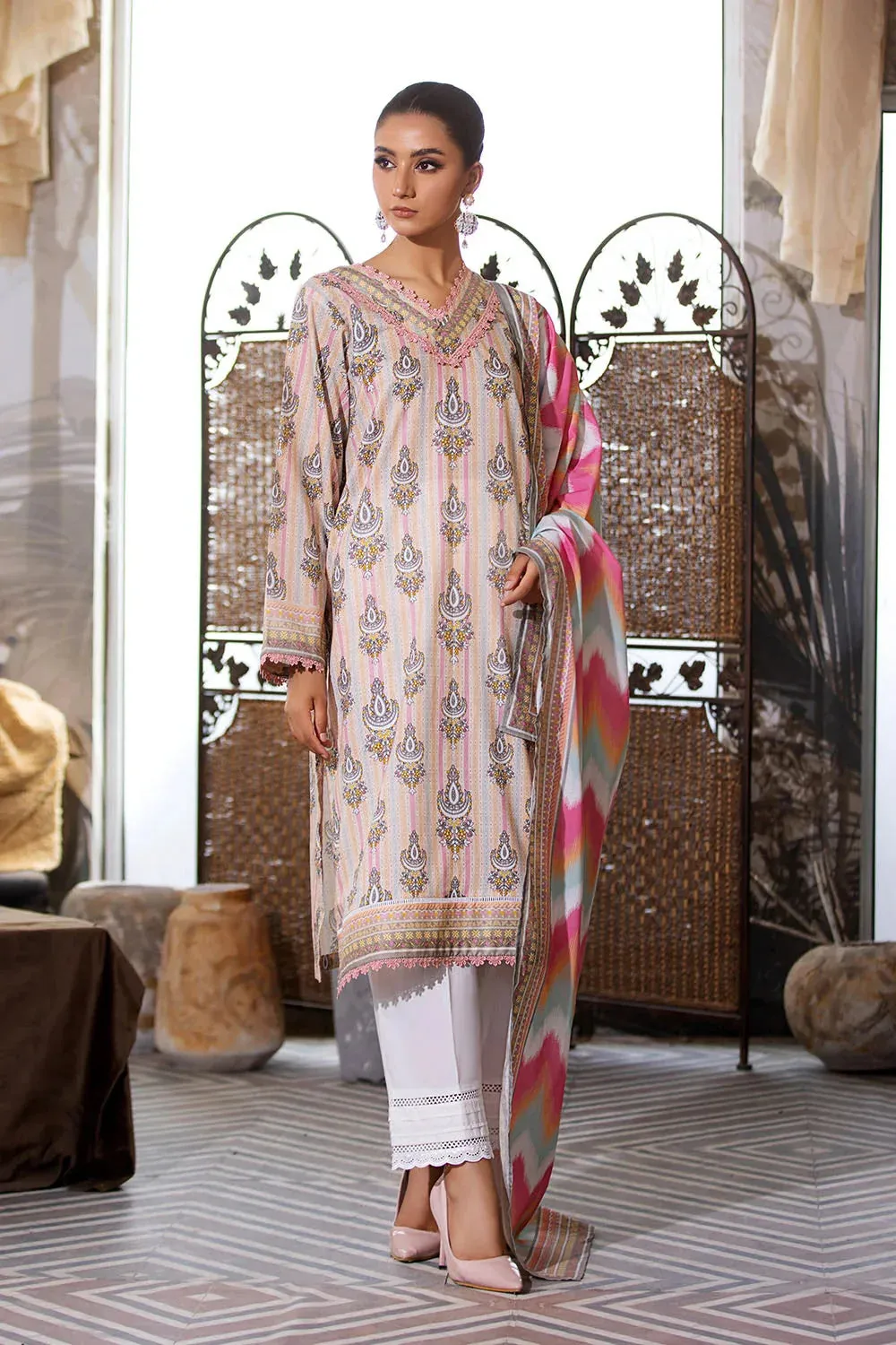 2PC Unstitched Printed Lawn Shirt and Dupatta KSD-2659