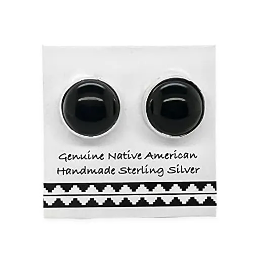 8mm Genuine Black Onyx Stud Earrings, 925 Sterling Silver, Authentic Native American Handmade in New Mexico, Round