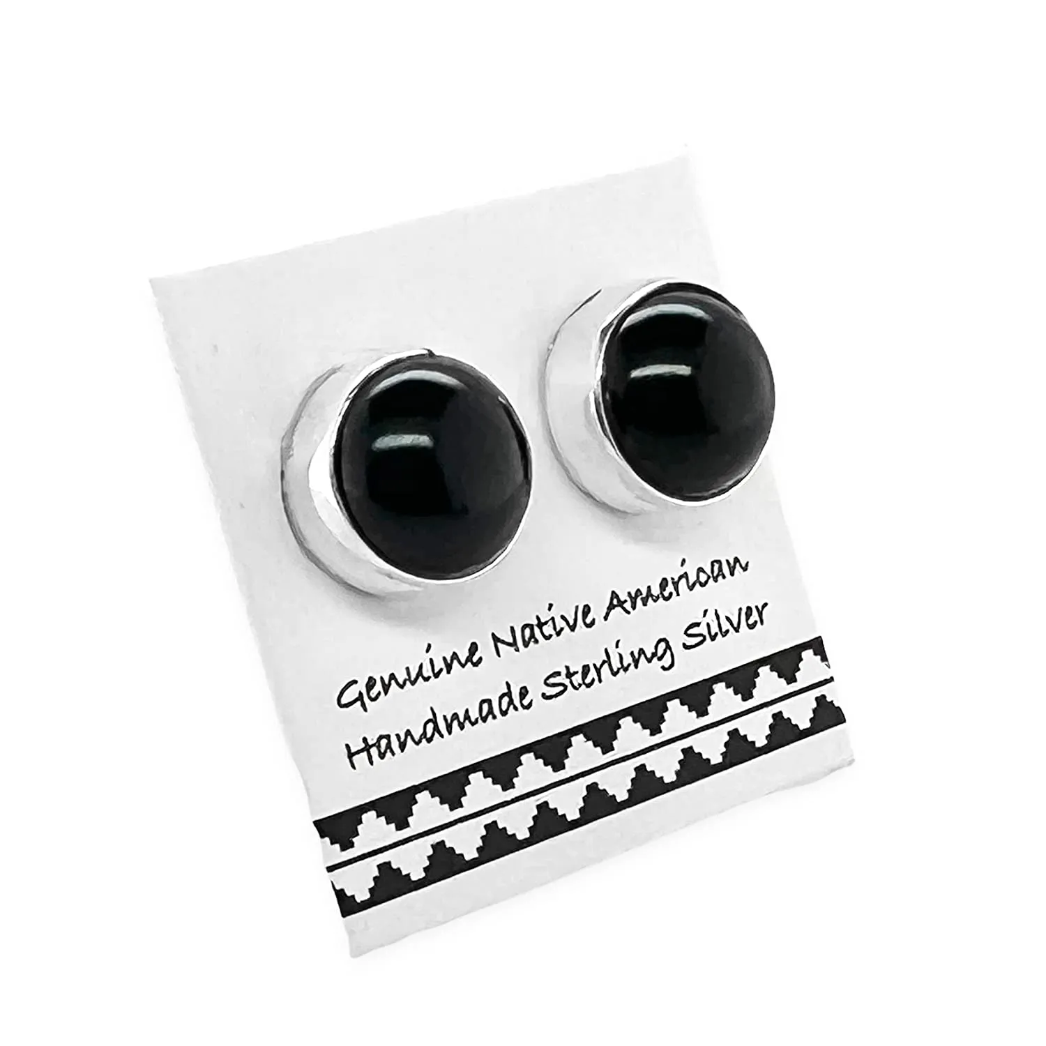 8mm Genuine Black Onyx Stud Earrings, 925 Sterling Silver, Authentic Native American Handmade in New Mexico, Round