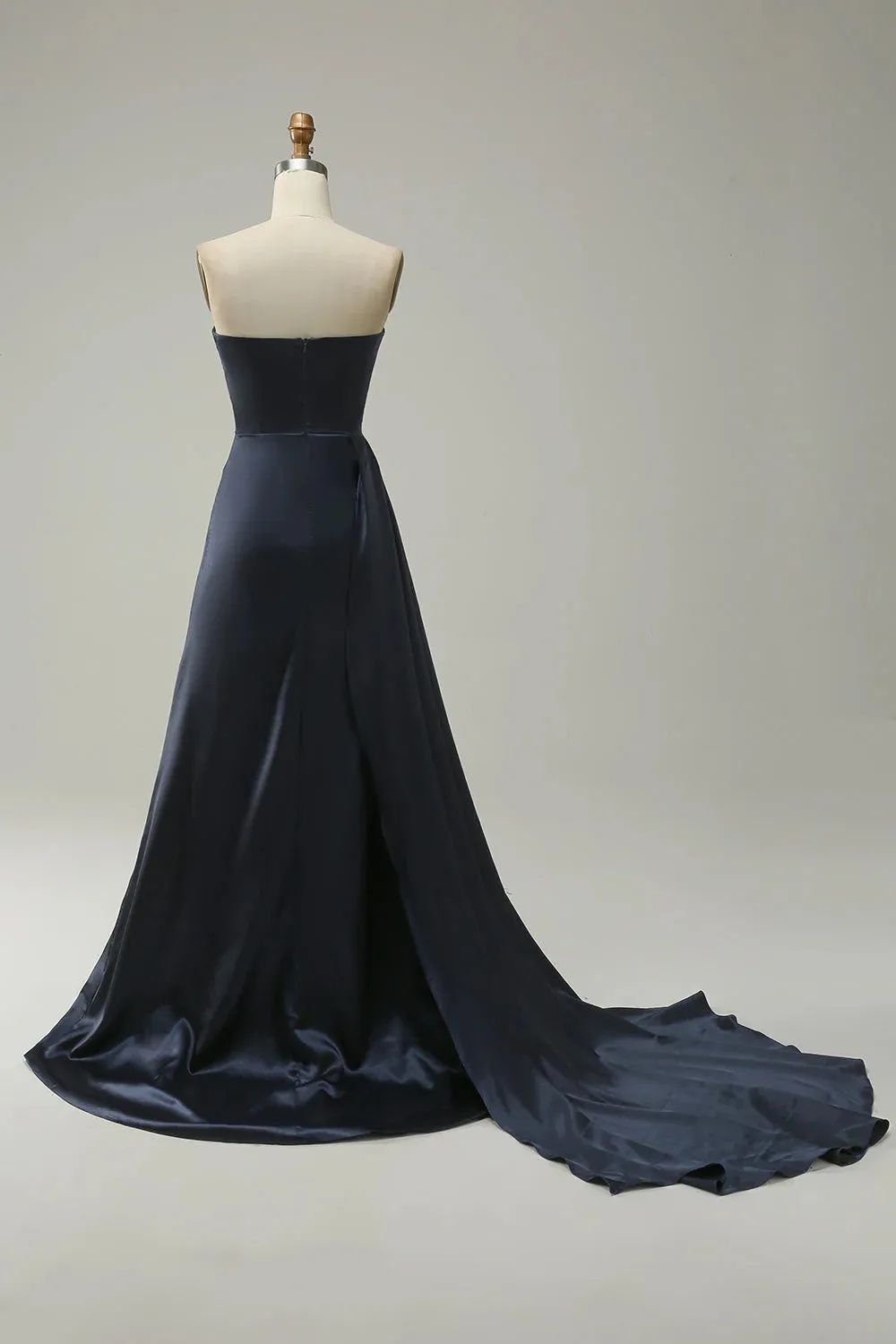 A Line Sweetheart Navy Blue Front Split Long Prom Dress