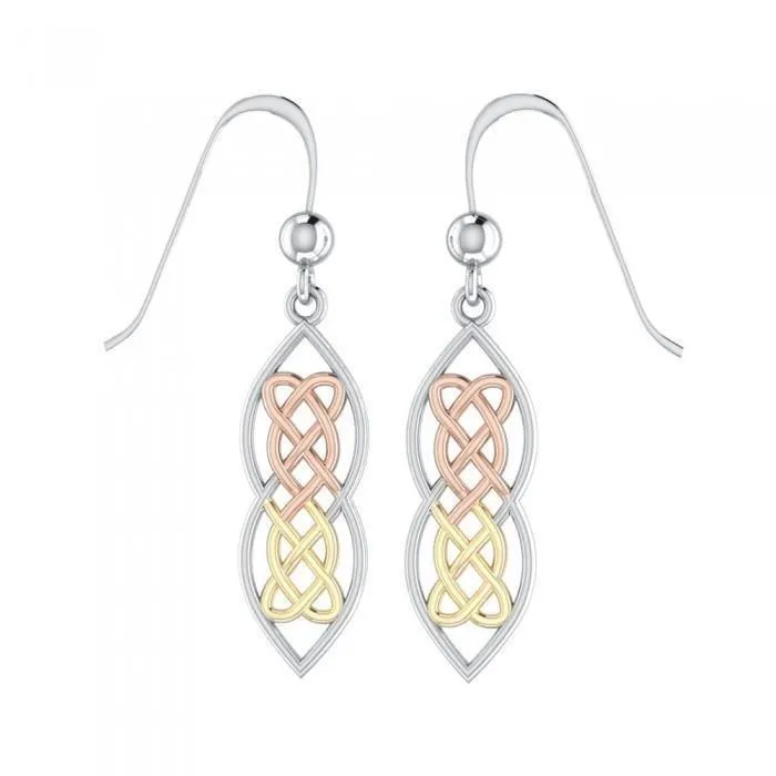 A peace of heaven and heart ~ Celtic Knotwork Sterling Silver Three Tone Dangle Earrings Jewelry with 14k Gold and Pink accent OTE121