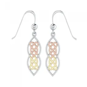 A peace of heaven and heart ~ Celtic Knotwork Sterling Silver Three Tone Dangle Earrings Jewelry with 14k Gold and Pink accent OTE121