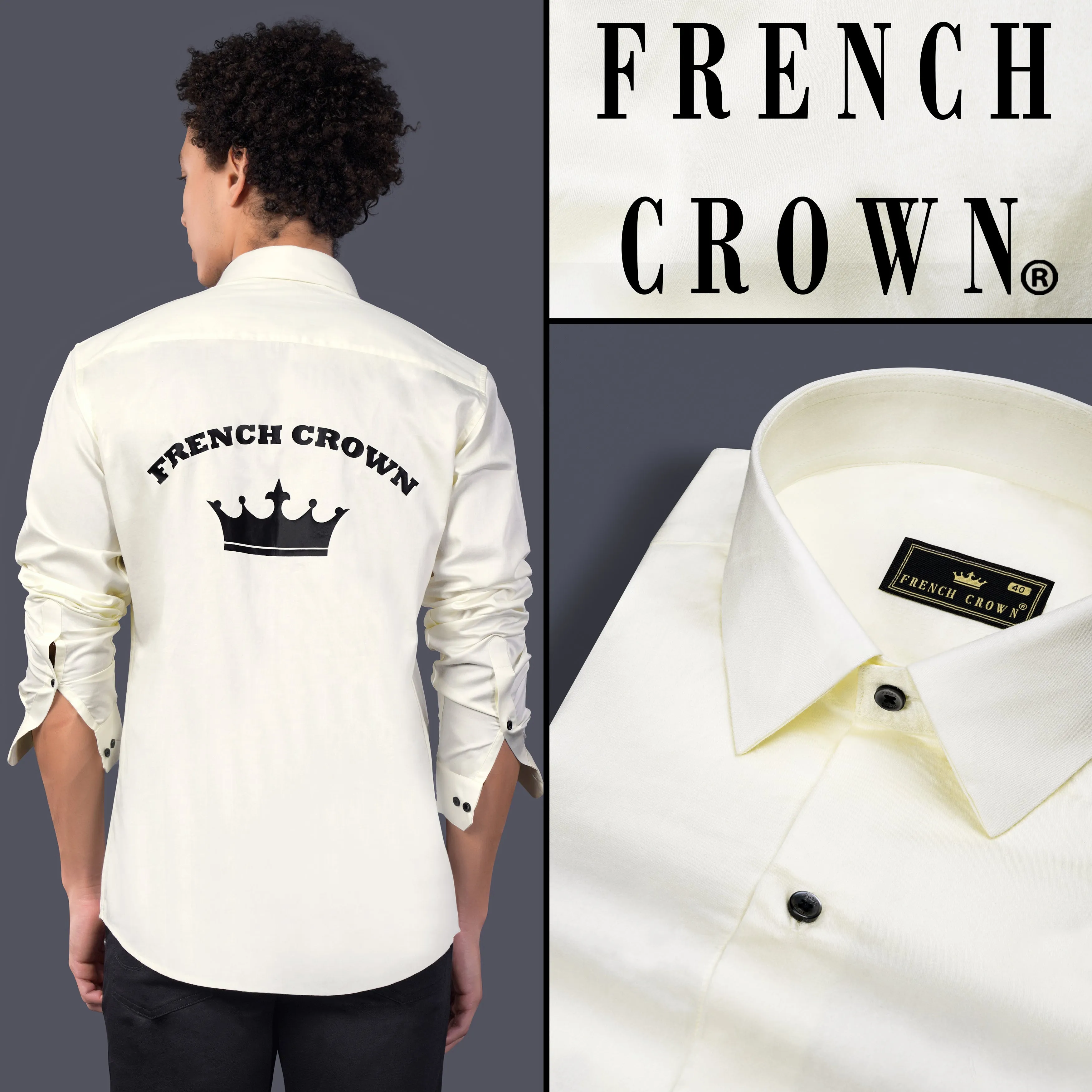 Amour Cream French Crown Printed Subtle Sheen Super Soft Premium Cotton Designer Shirt