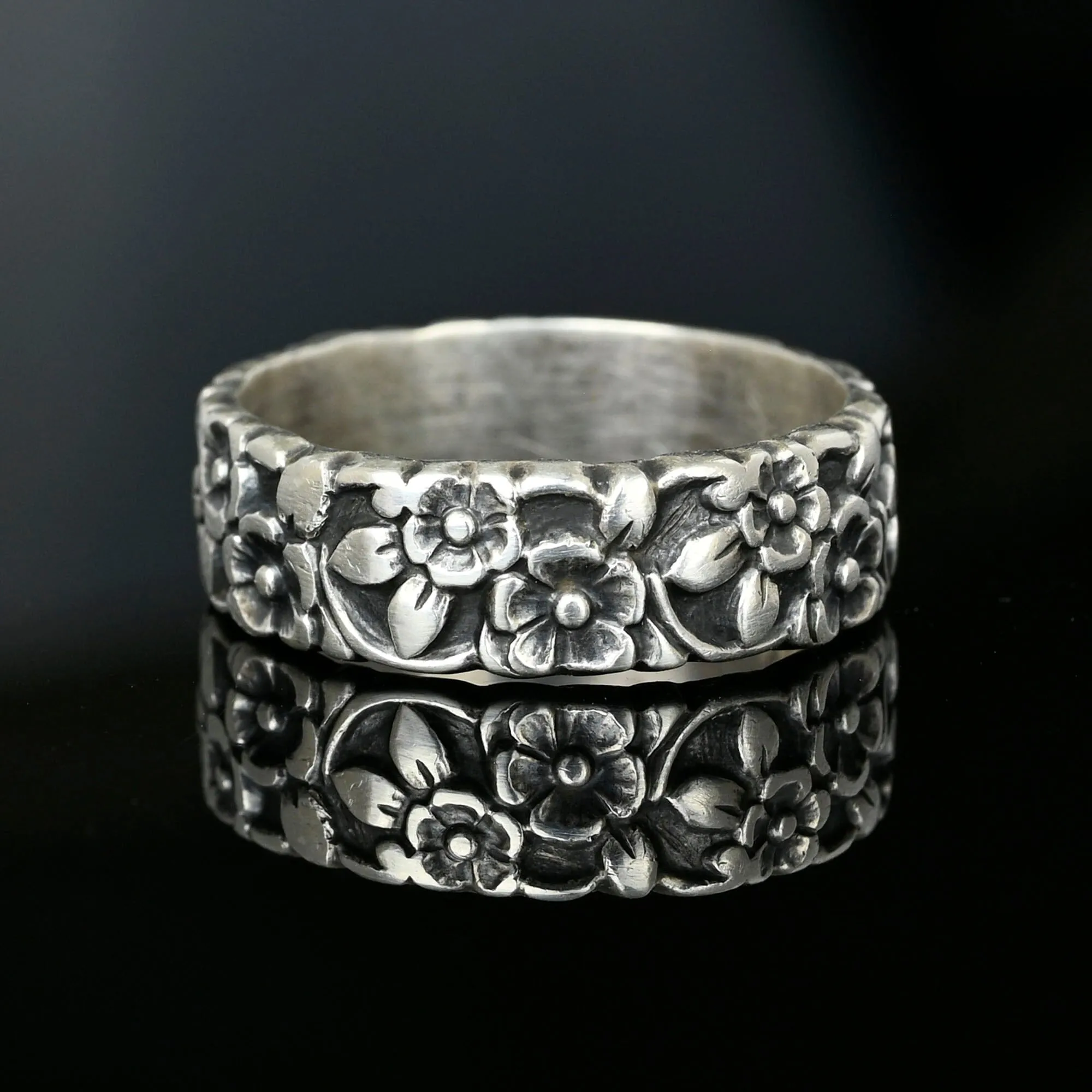 Antique Forget Me Not Sterling Silver Ring Eternity Band