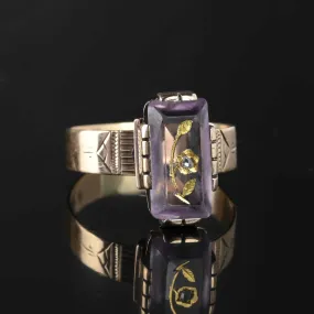 Antique Rose of Sharon Intaglio Diamond Amethyst Ring