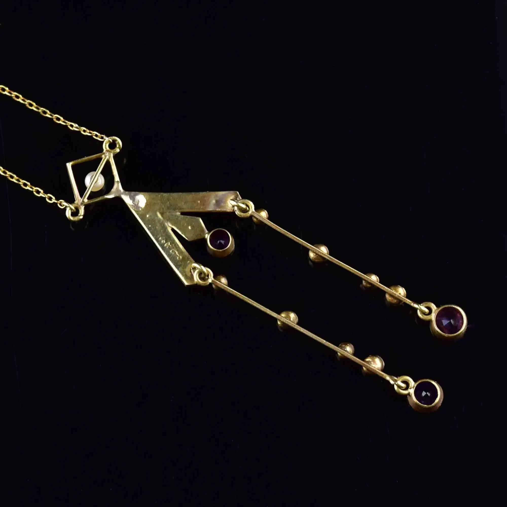 Antique Victorian 14K Gold Amethyst Seed Pearl Lavaliere Necklace