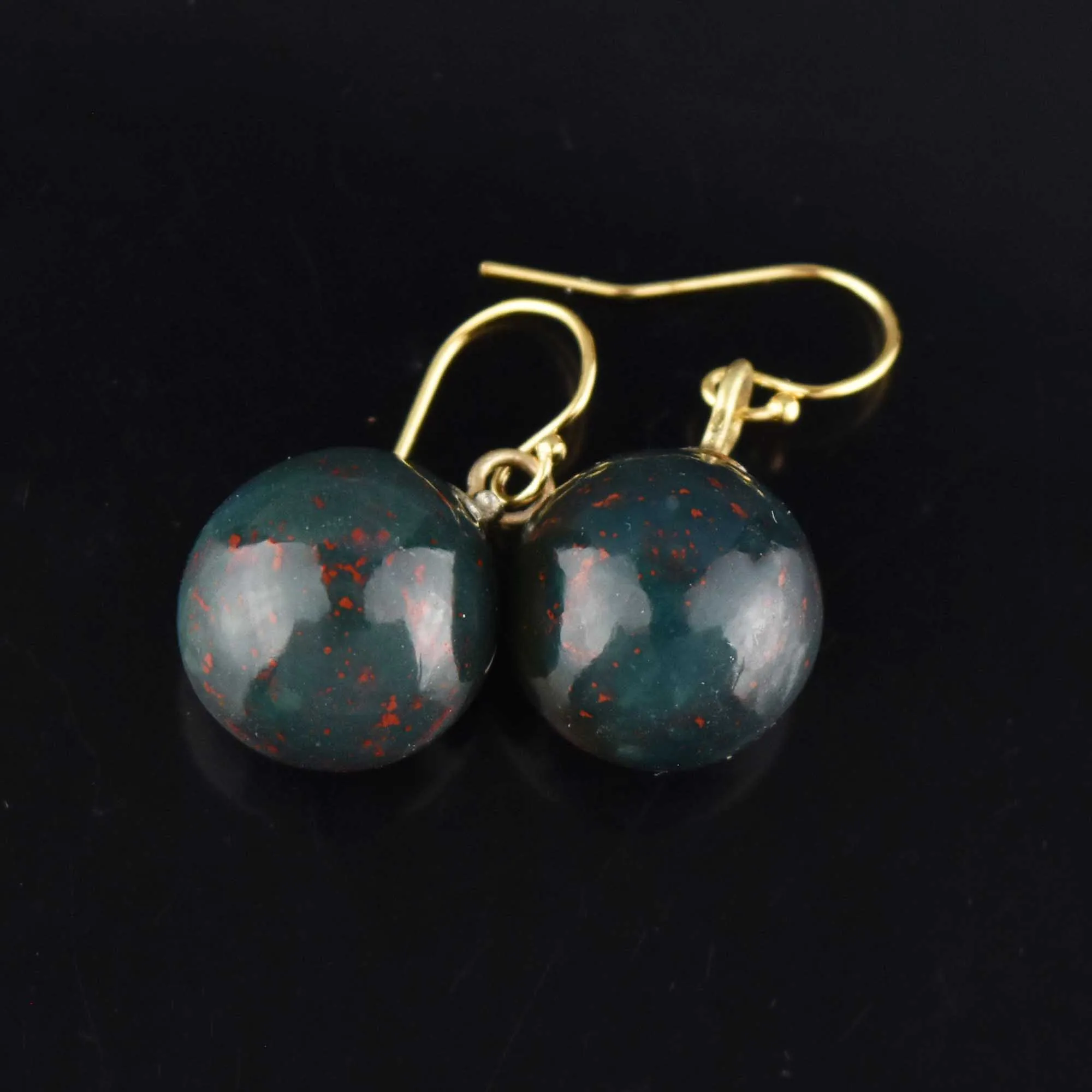 Antique Victorian Bloodstone Ball Dangle Drop Earrings