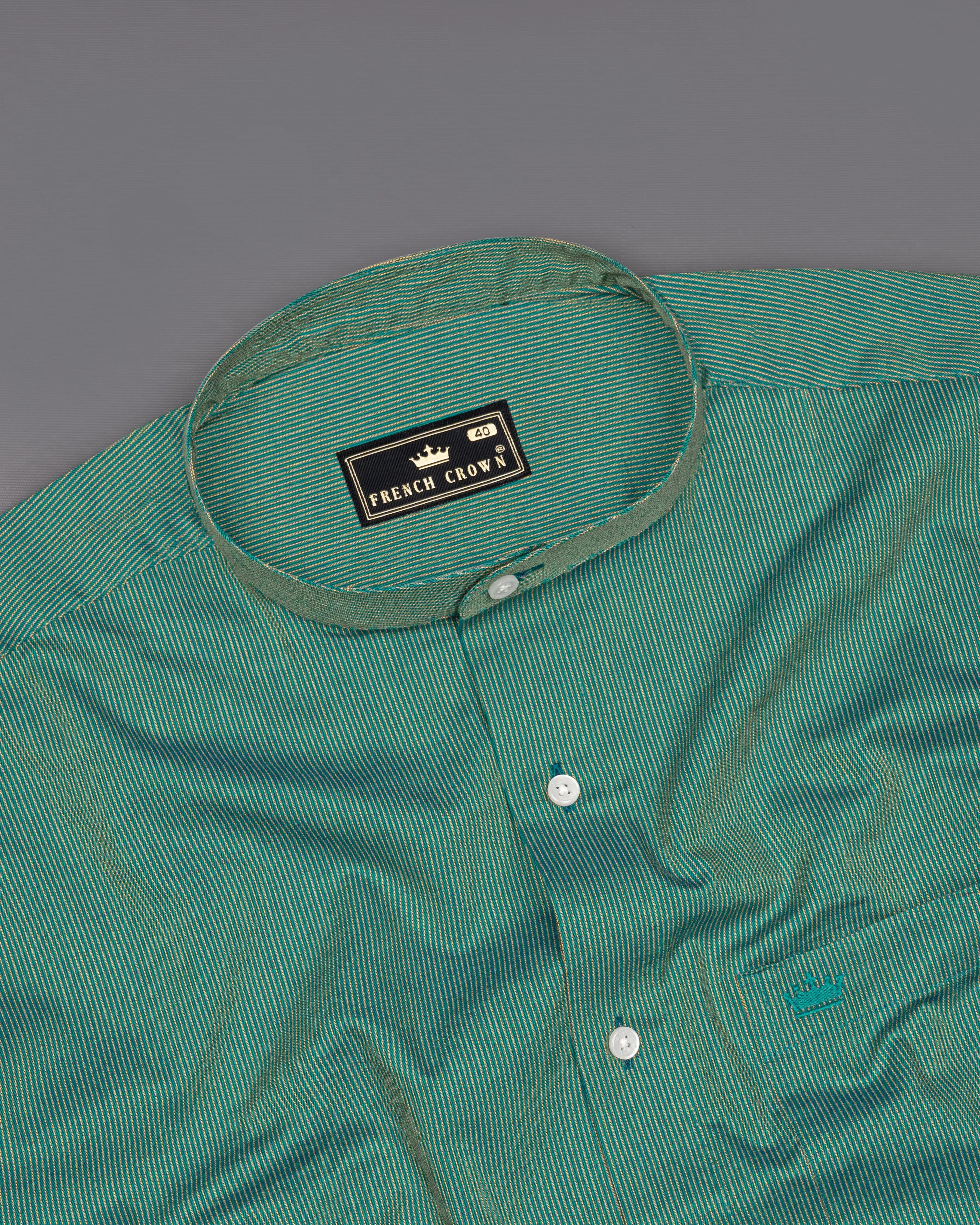 Aquamarine Green with Porche Yellow Two-Tone Jacquard Textured Premium Giza Cotton Shirt