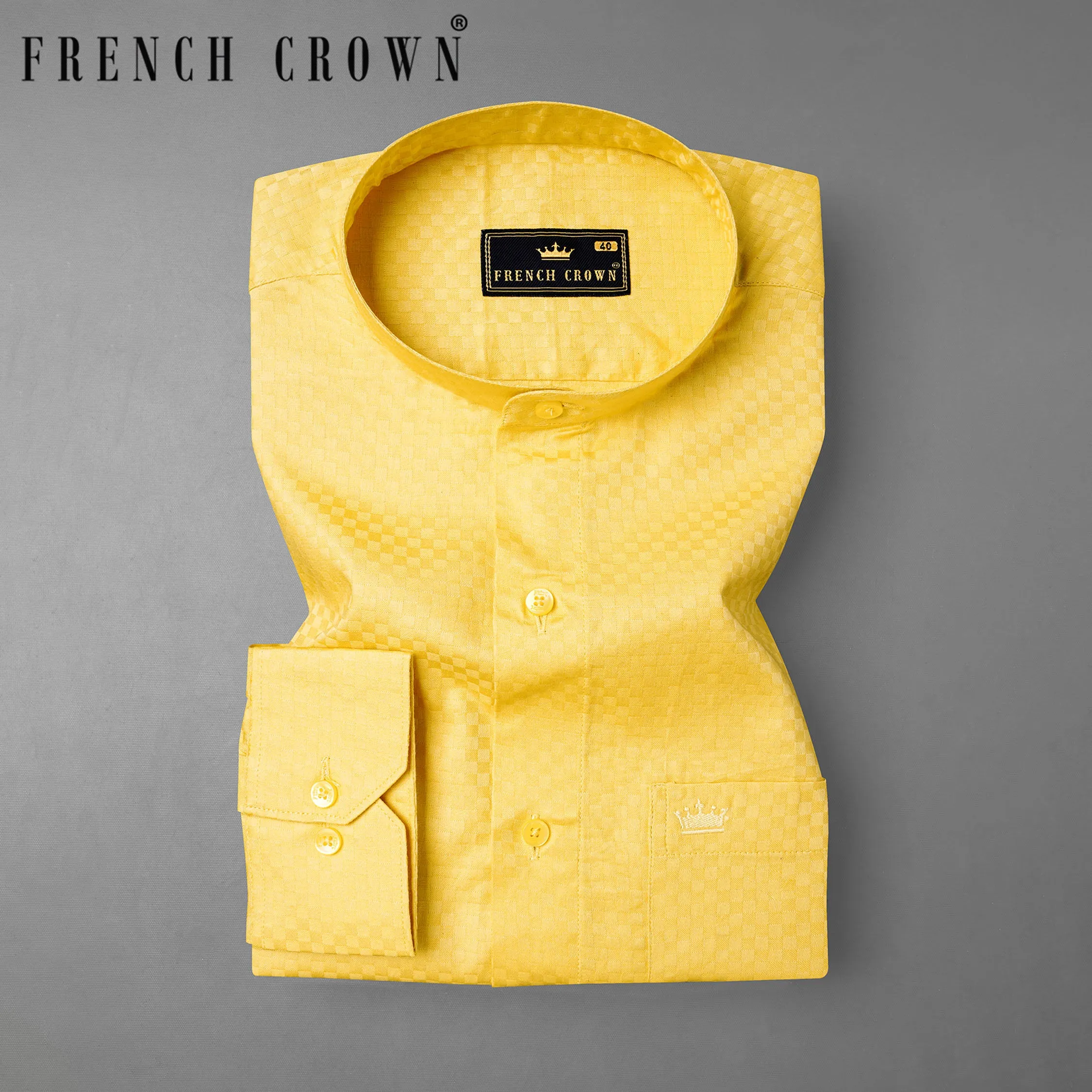 Arylide Yellow Checked Dobby Textured Premium Giza Cotton Shirt