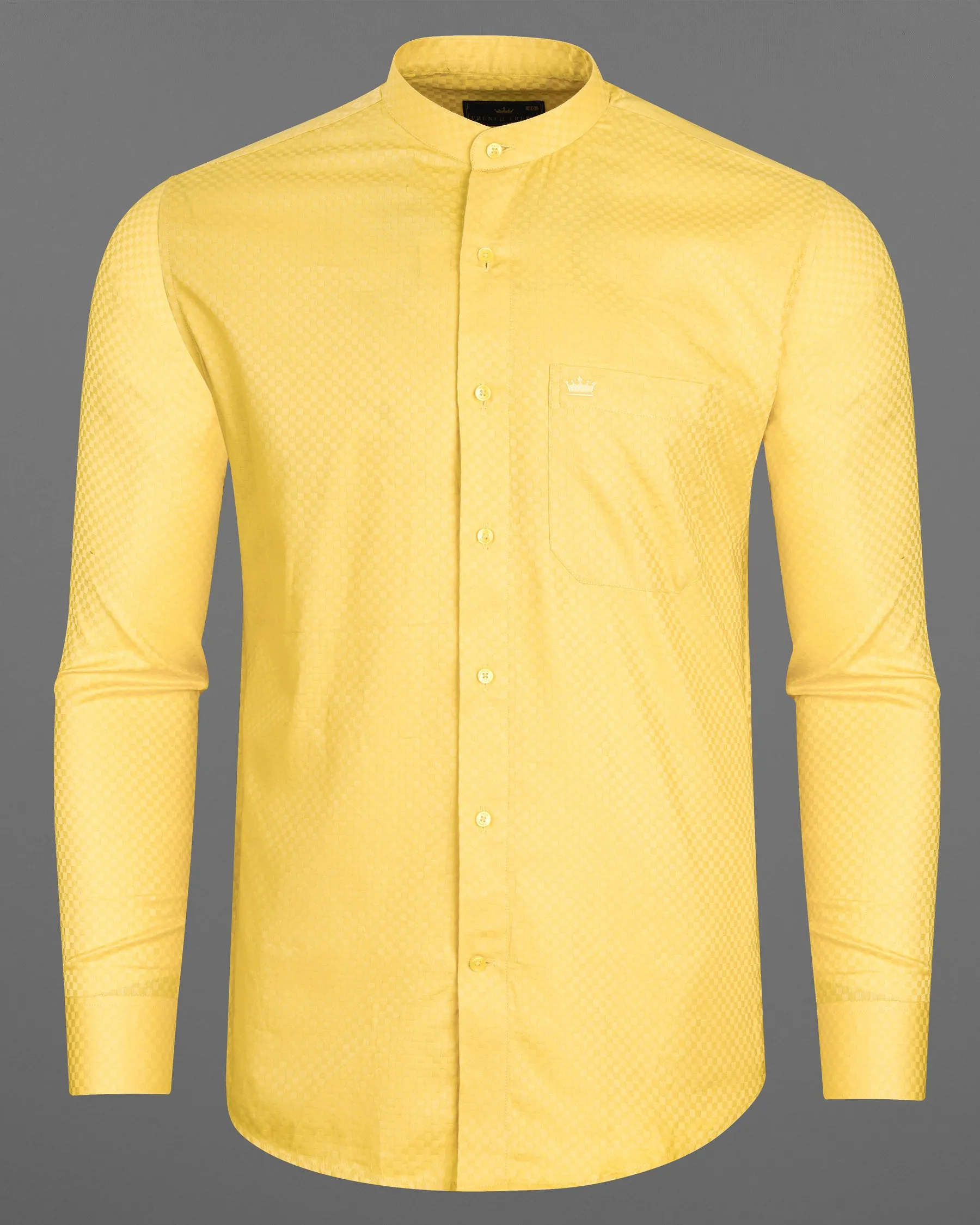 Arylide Yellow Checked Dobby Textured Premium Giza Cotton Shirt