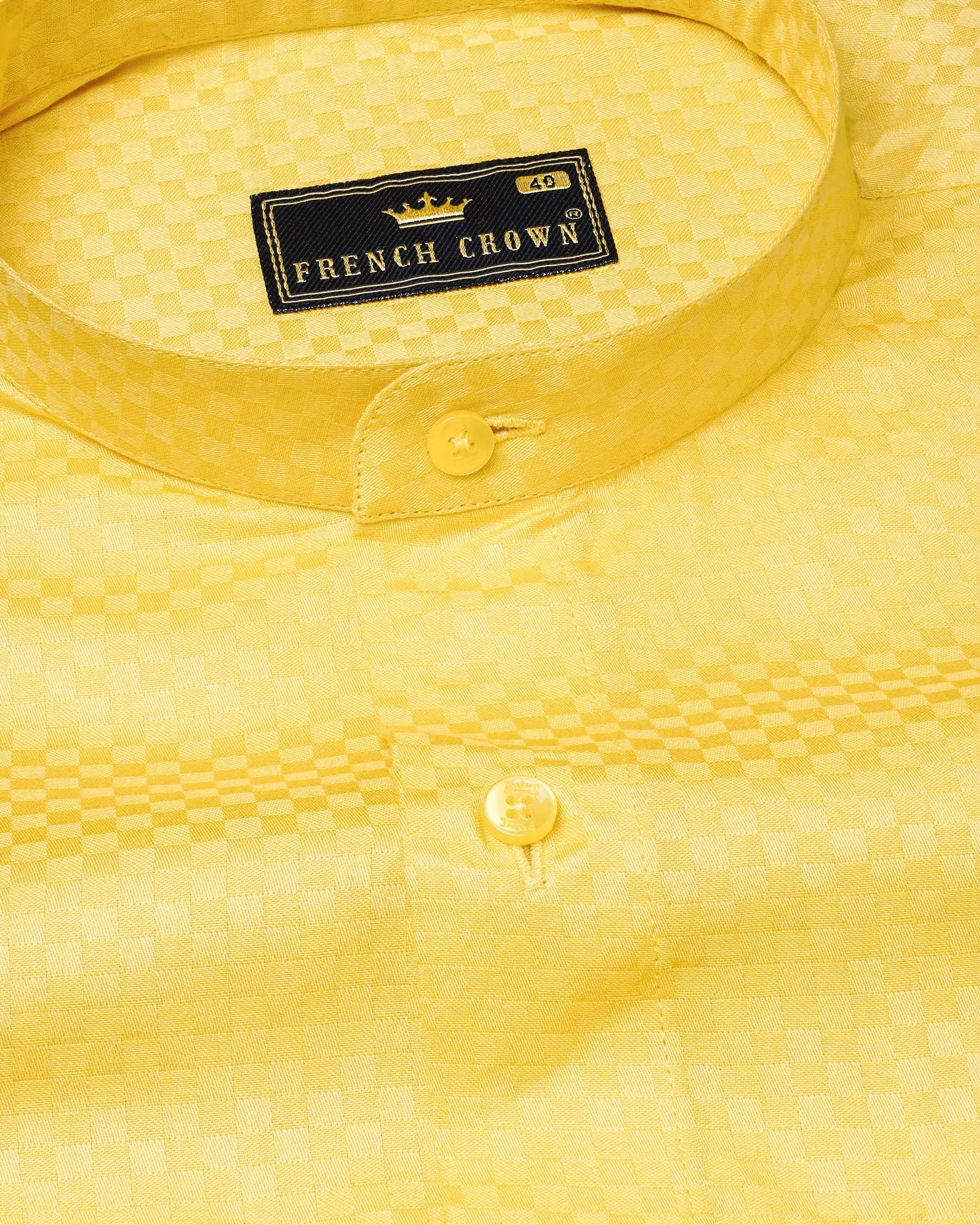 Arylide Yellow Checked Dobby Textured Premium Giza Cotton Shirt