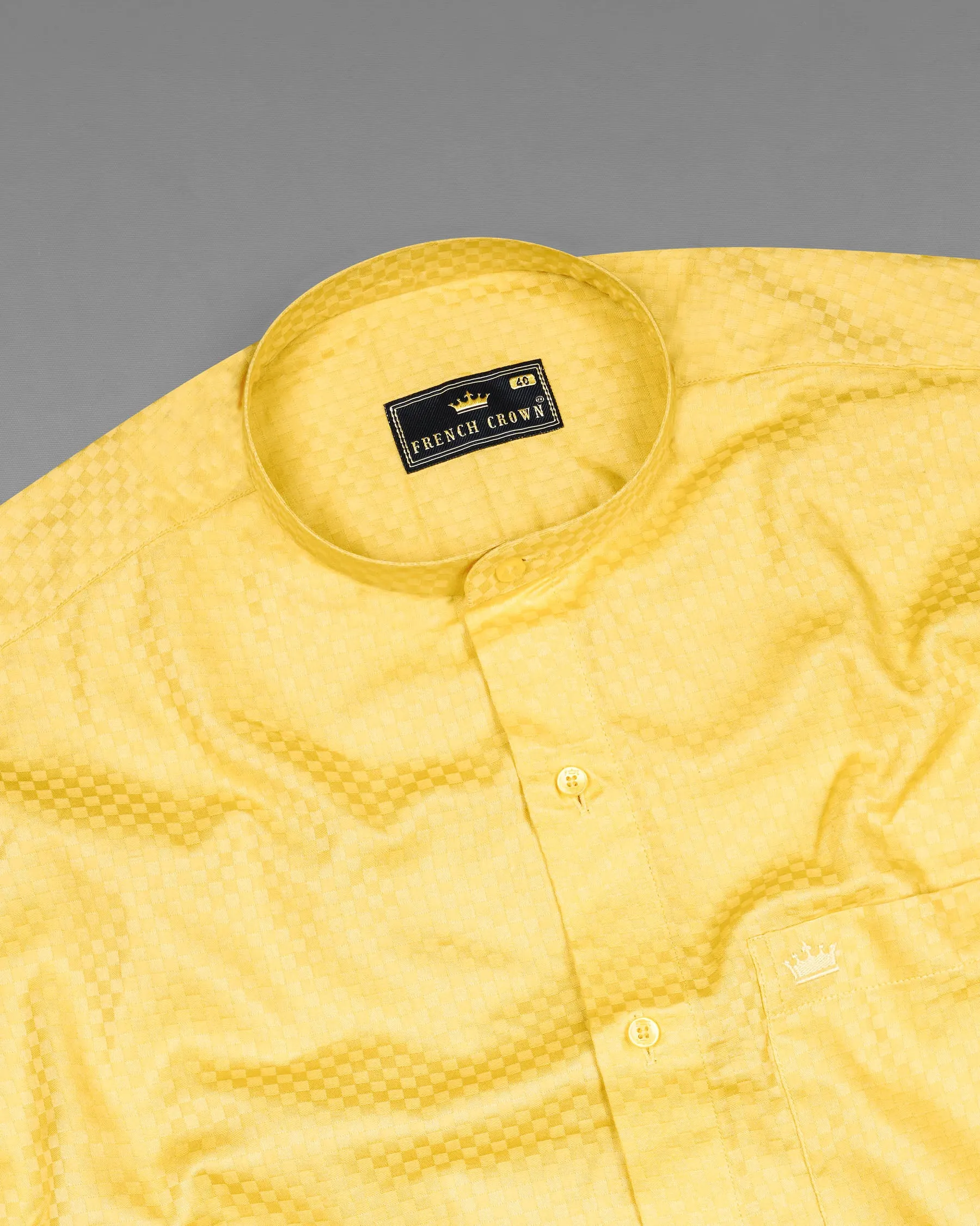 Arylide Yellow Checked Dobby Textured Premium Giza Cotton Shirt