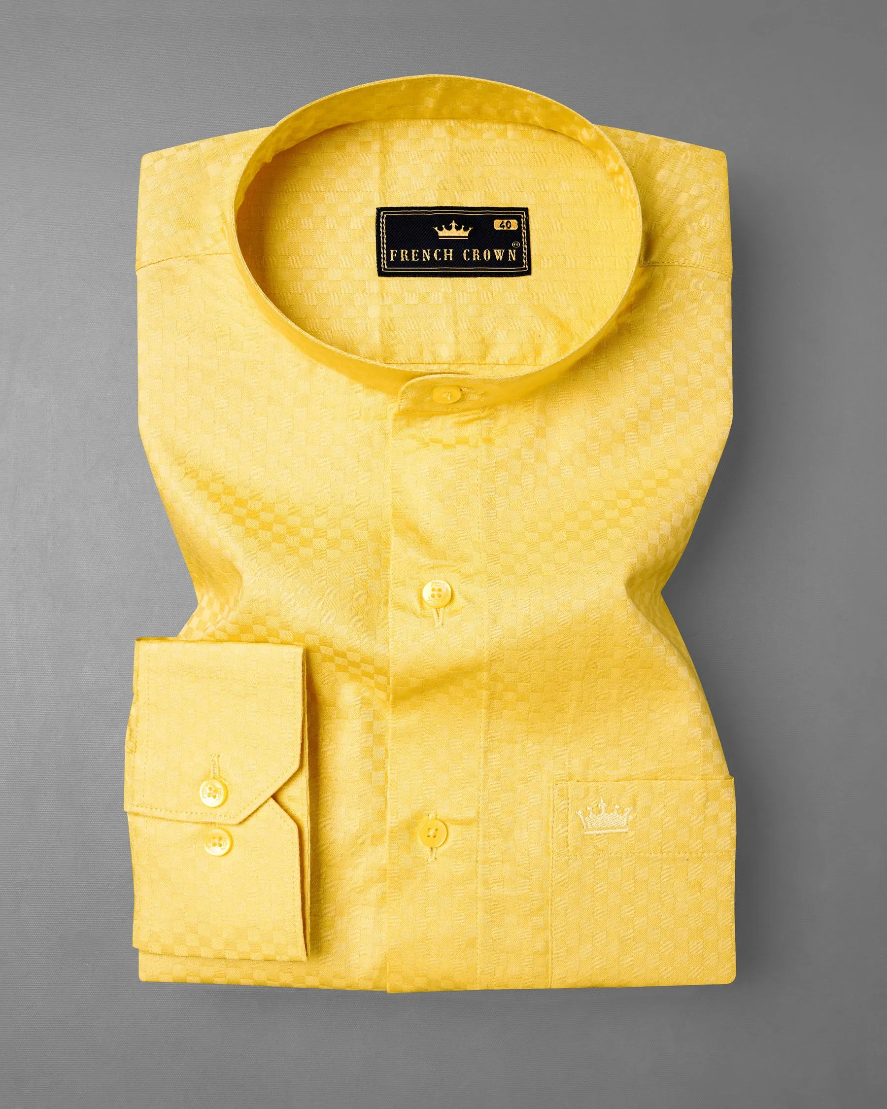 Arylide Yellow Checked Dobby Textured Premium Giza Cotton Shirt