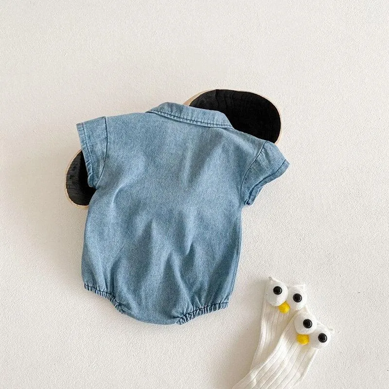 Baby Cotton Denim Shirt Romper