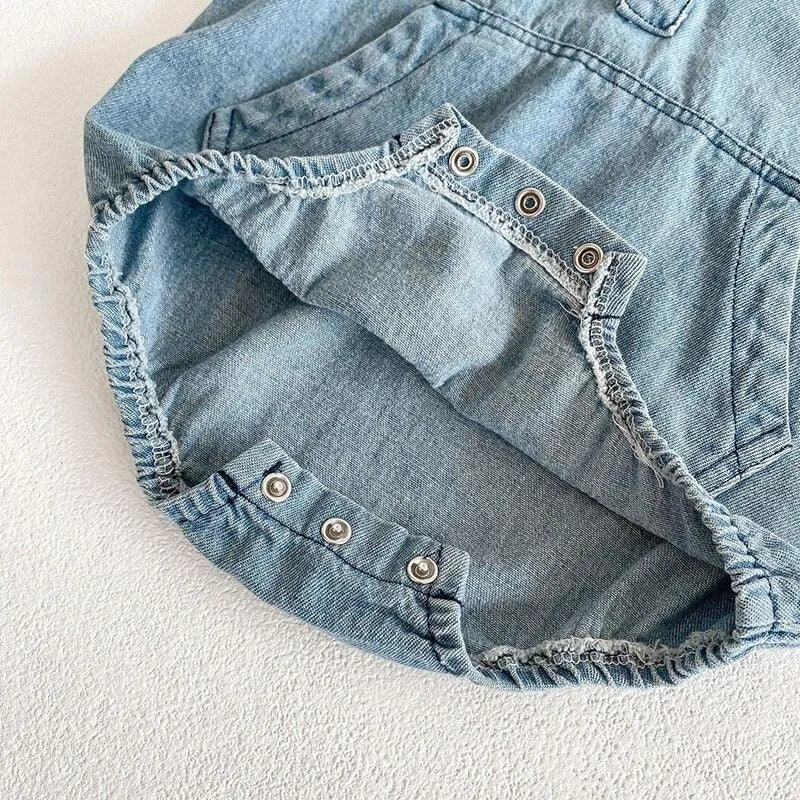 Baby Cotton Denim Shirt Romper