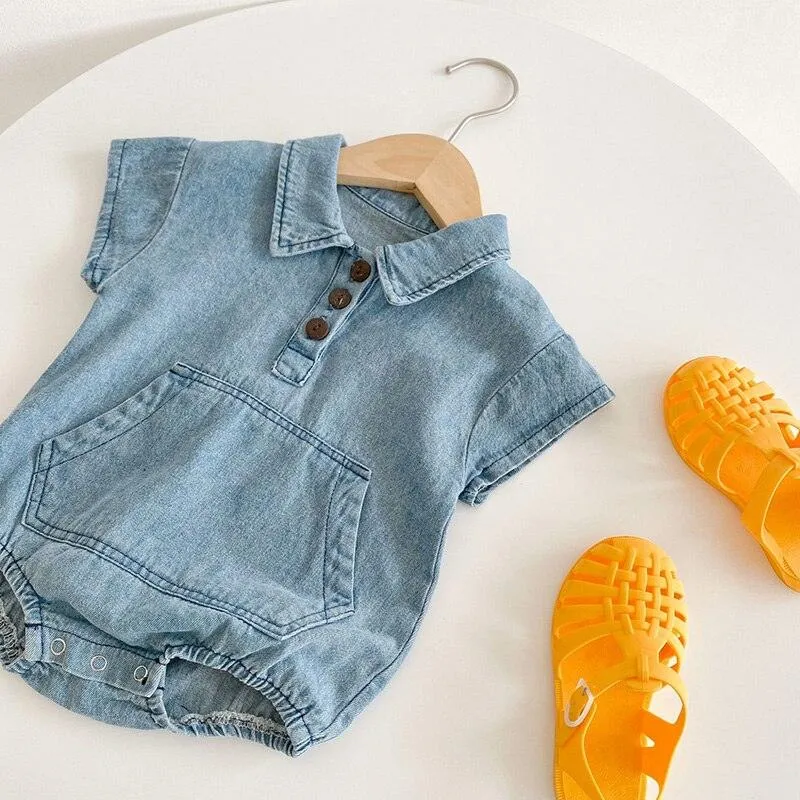 Baby Cotton Denim Shirt Romper