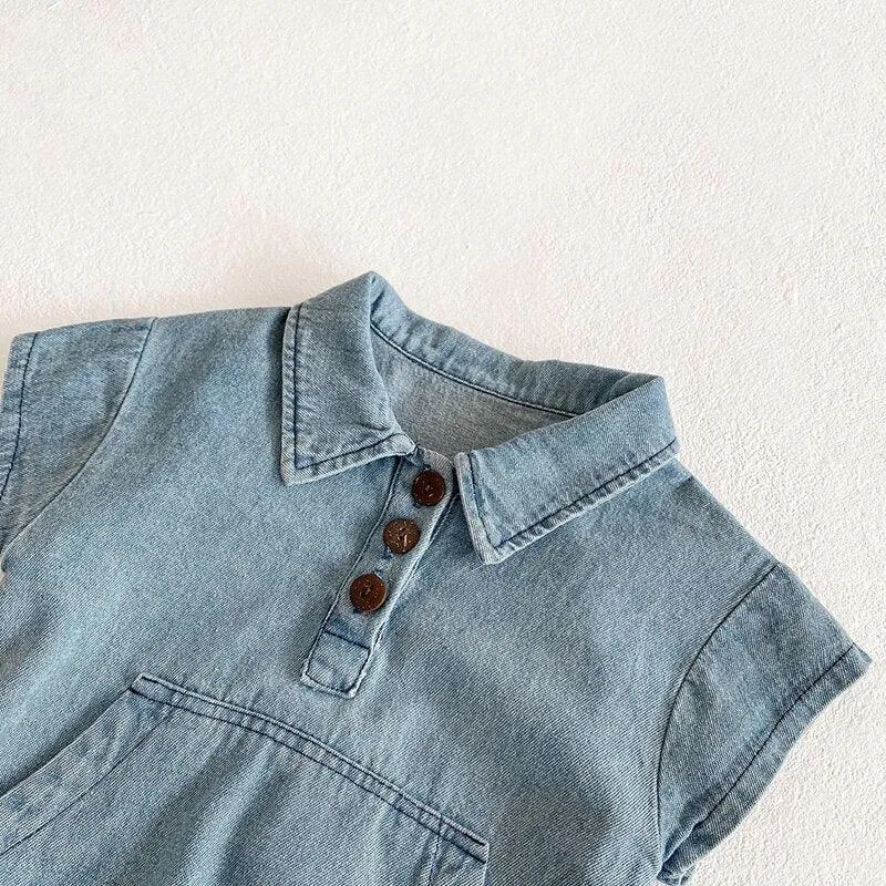 Baby Cotton Denim Shirt Romper