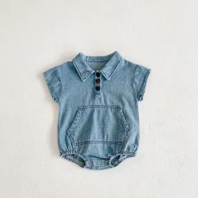 Baby Cotton Denim Shirt Romper