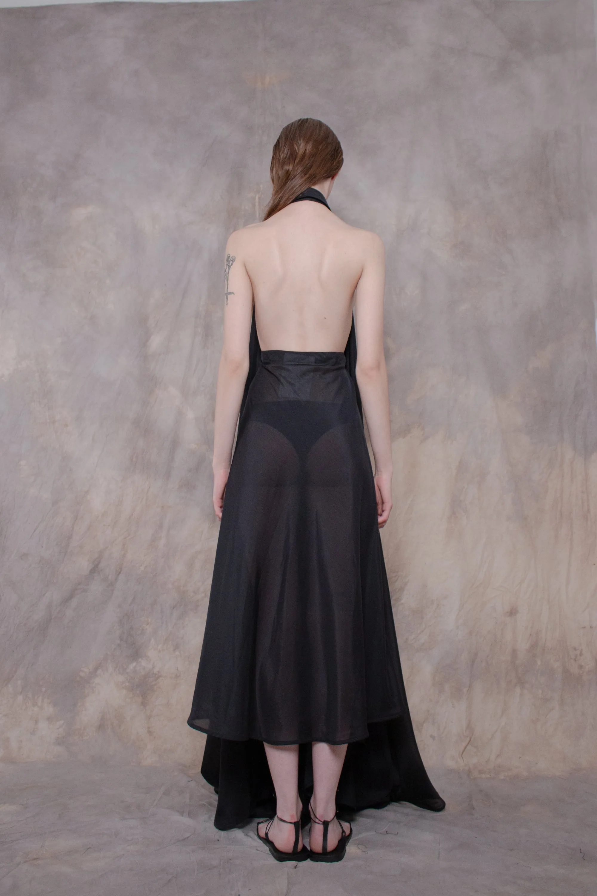 Backless Black Silk Shirt-dress