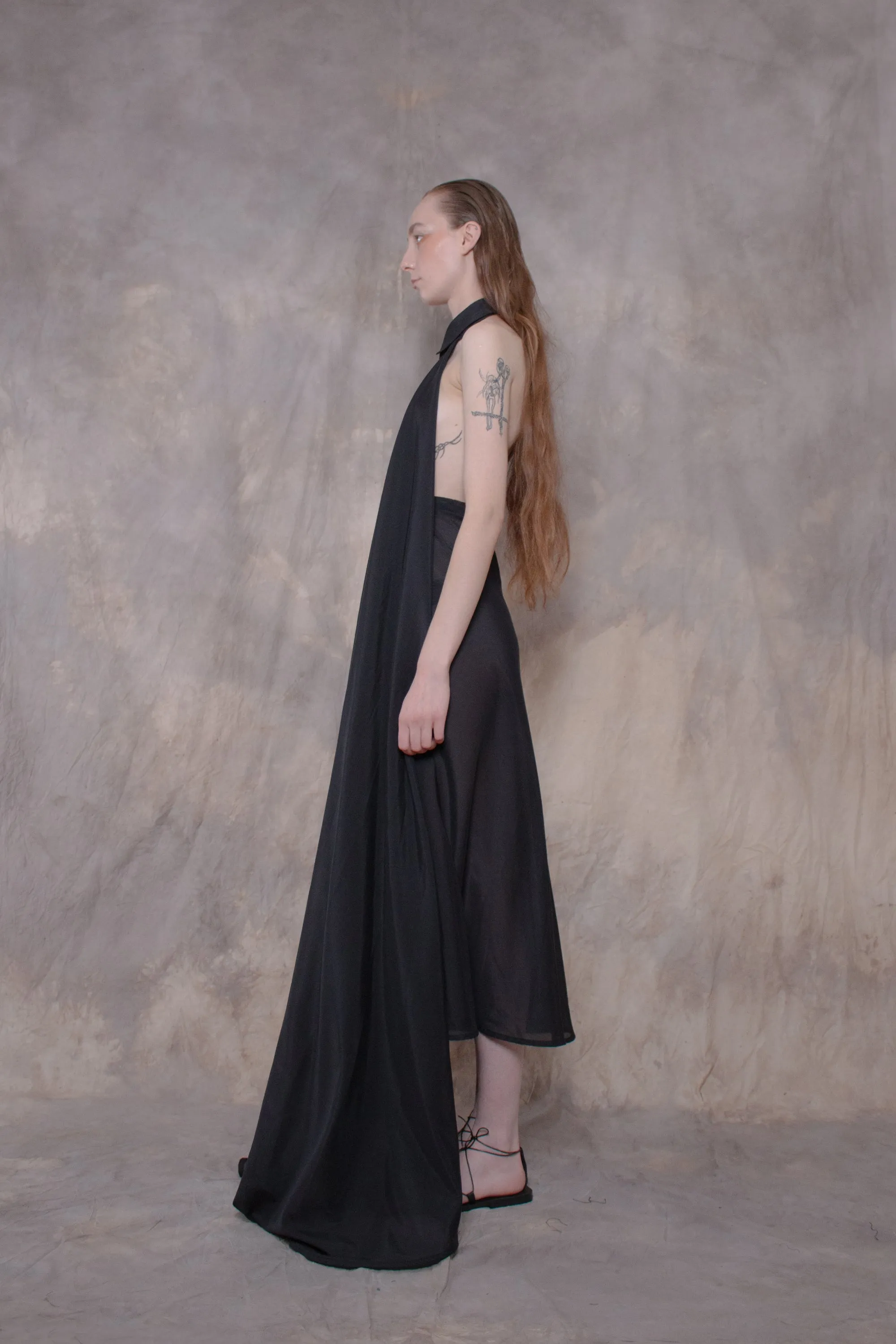 Backless Black Silk Shirt-dress