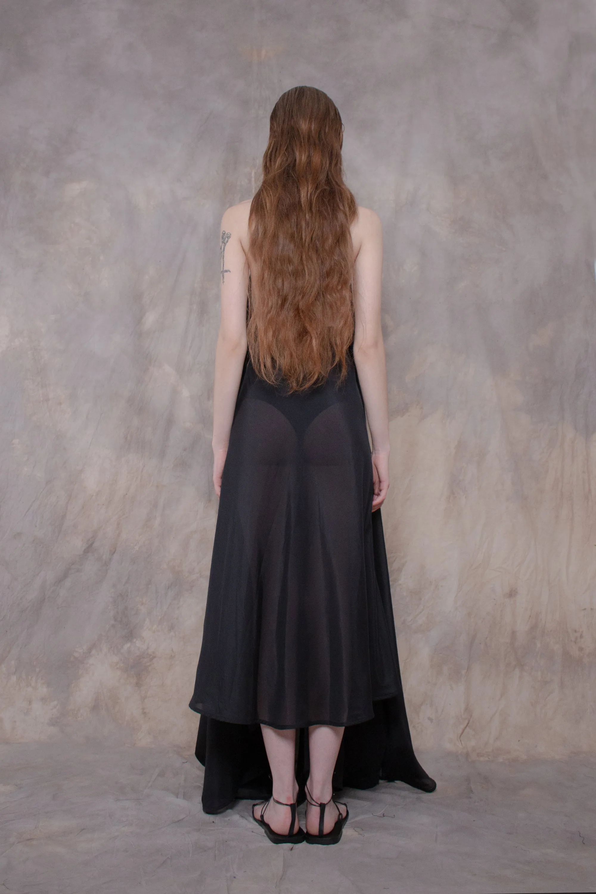 Backless Black Silk Shirt-dress