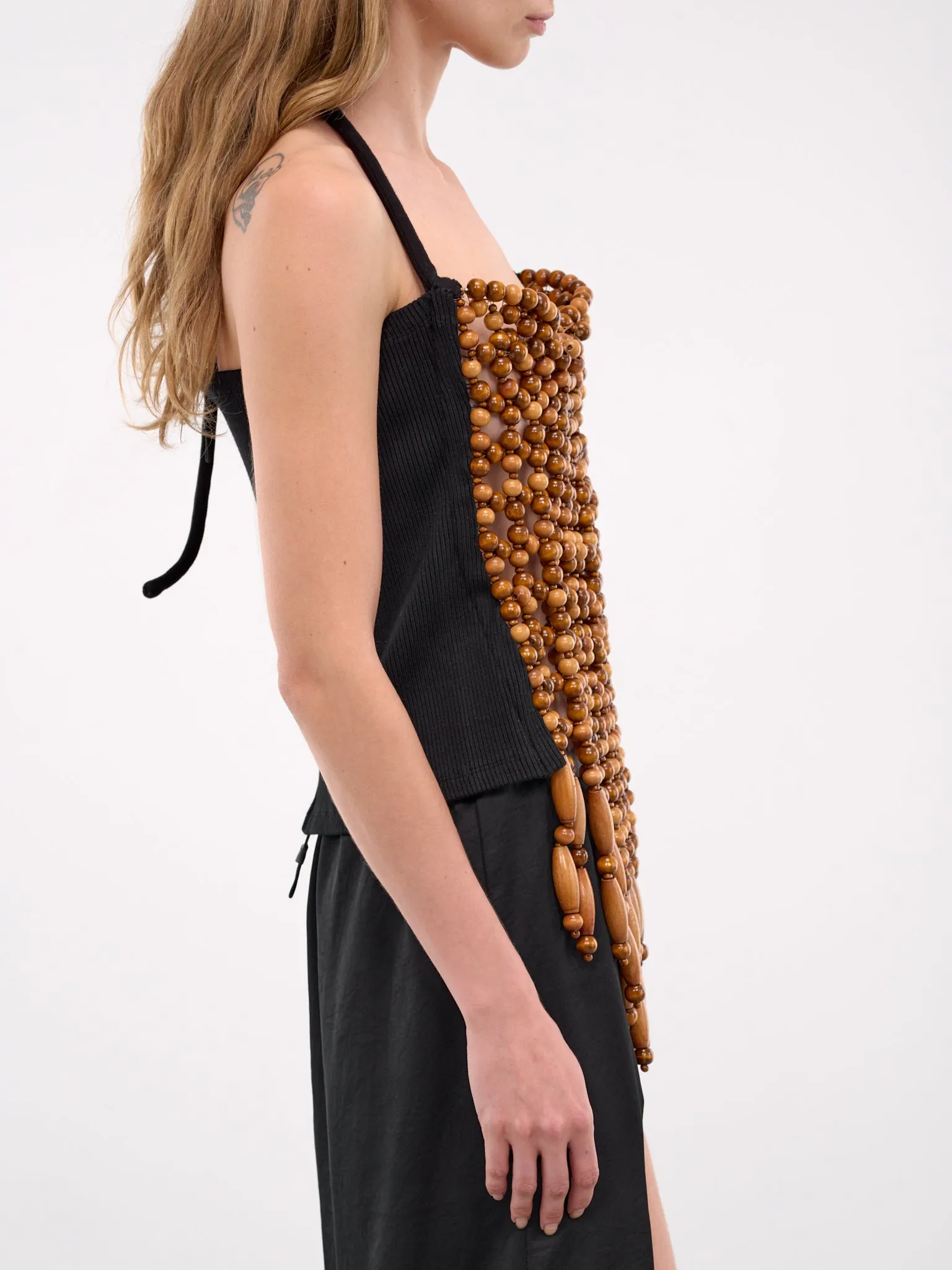 Beaded Sleeveless Top (TO09CB0A-CAMEL-BLACK)