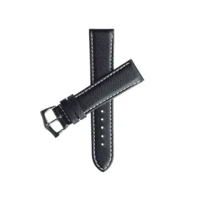 Black Saffiano Folded Edge White Stitches Watch Strap