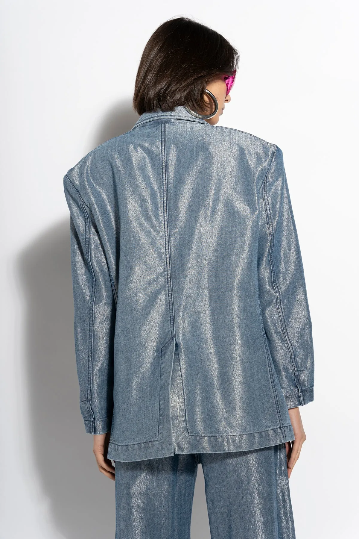 BLUE LUREX OVERSIZED BLAZER