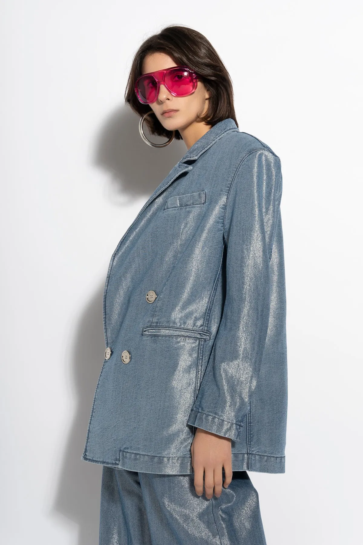 BLUE LUREX OVERSIZED BLAZER