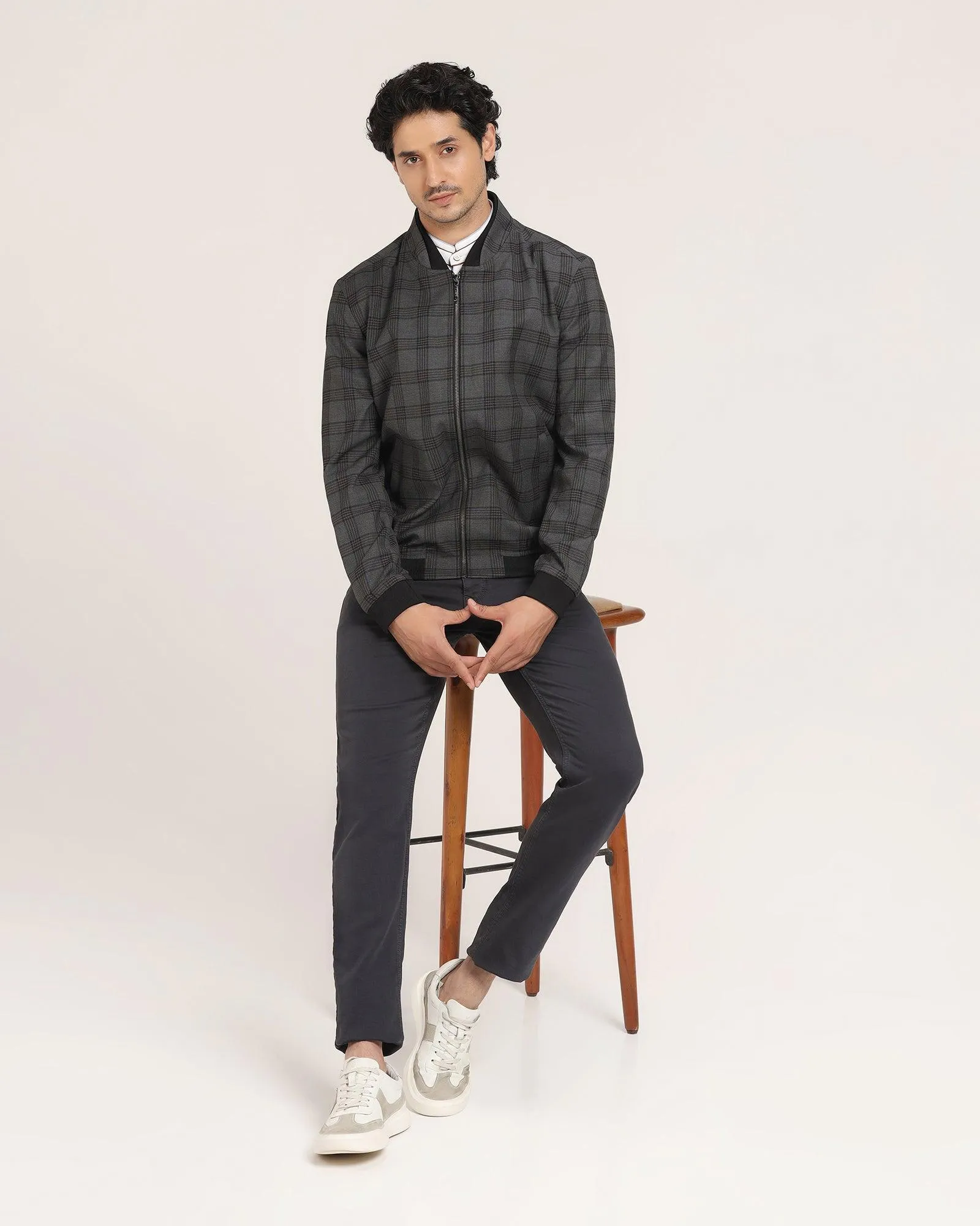 Bomber Charcoal Check Zipper Jacket - Nadra