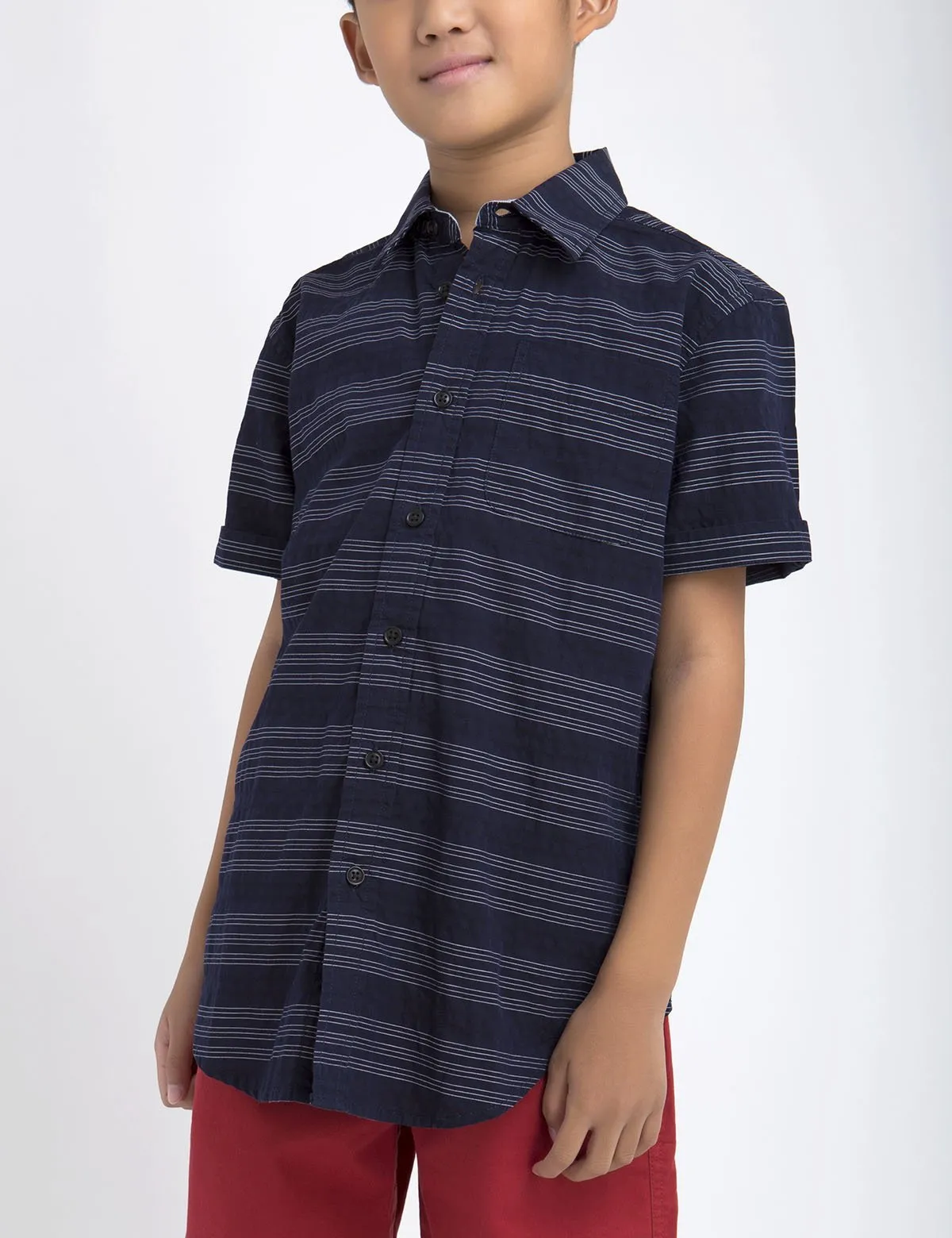 BOYS BLACK MALLET HORIZONTAL DOBBY SHORT SLEEVE SHIRT