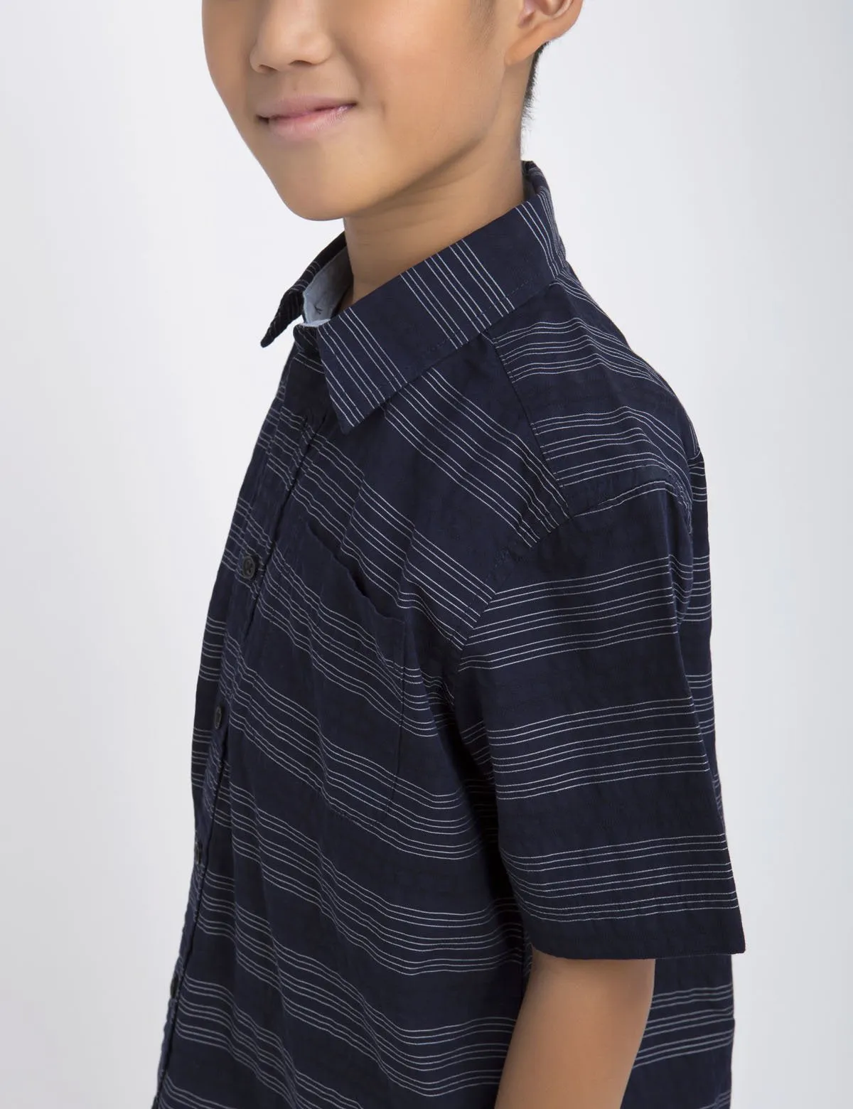 BOYS BLACK MALLET HORIZONTAL DOBBY SHORT SLEEVE SHIRT