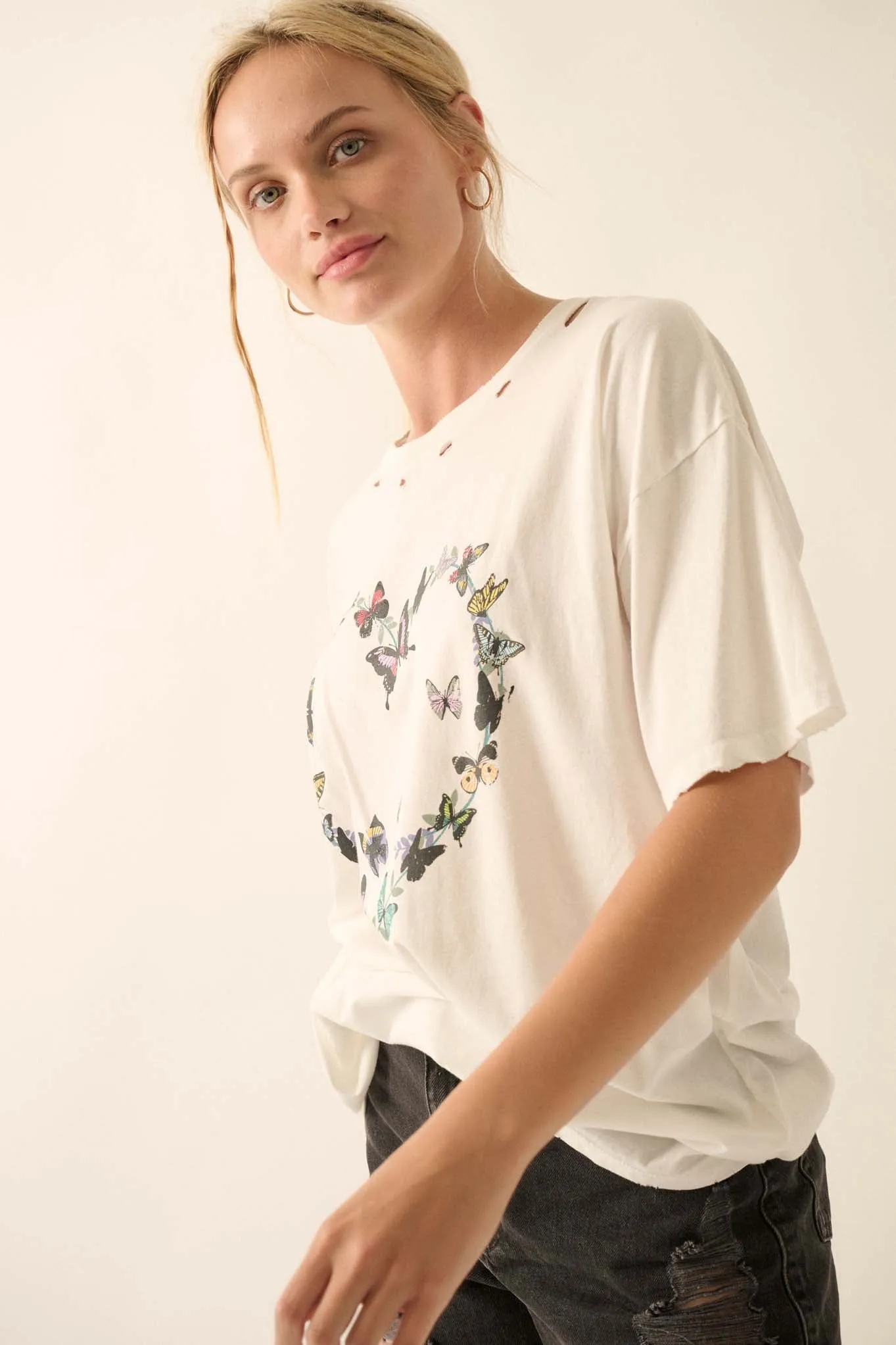 Butterfly Lover Distressed Oversized Graphic Tee