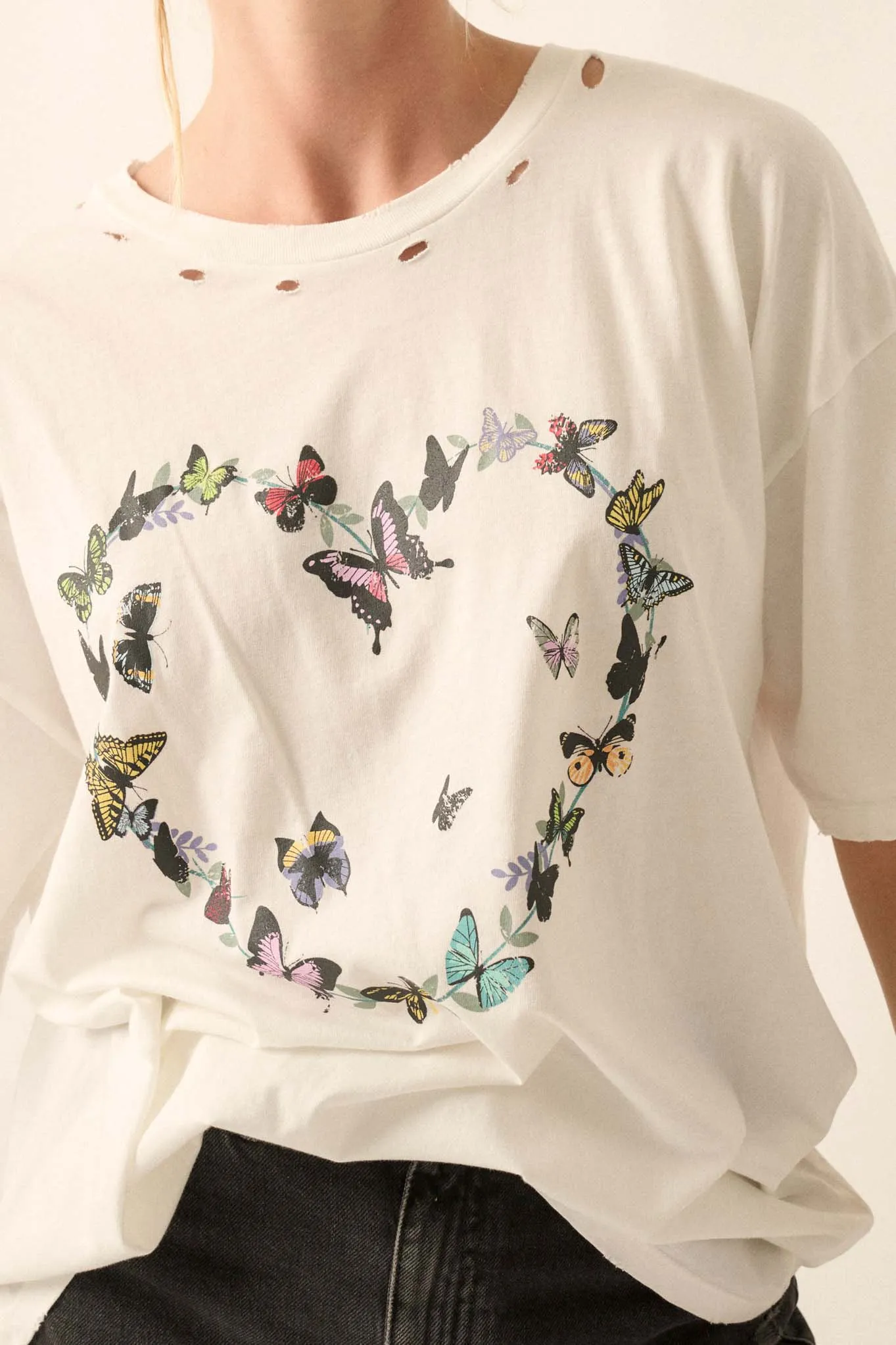 Butterfly Lover Distressed Oversized Graphic Tee